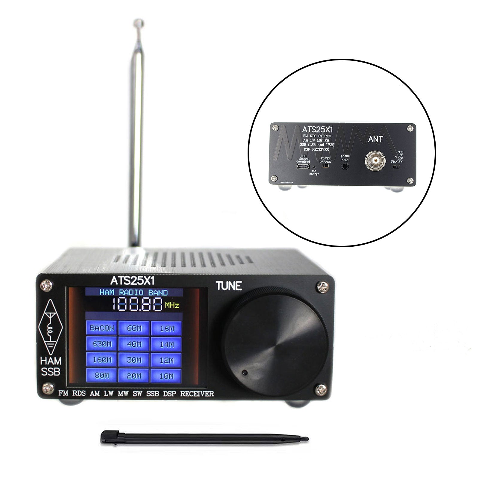 Original ATS-25X1 All Band DSP Radio Receiver FM LW MW SW With 2.4" Touch Screen