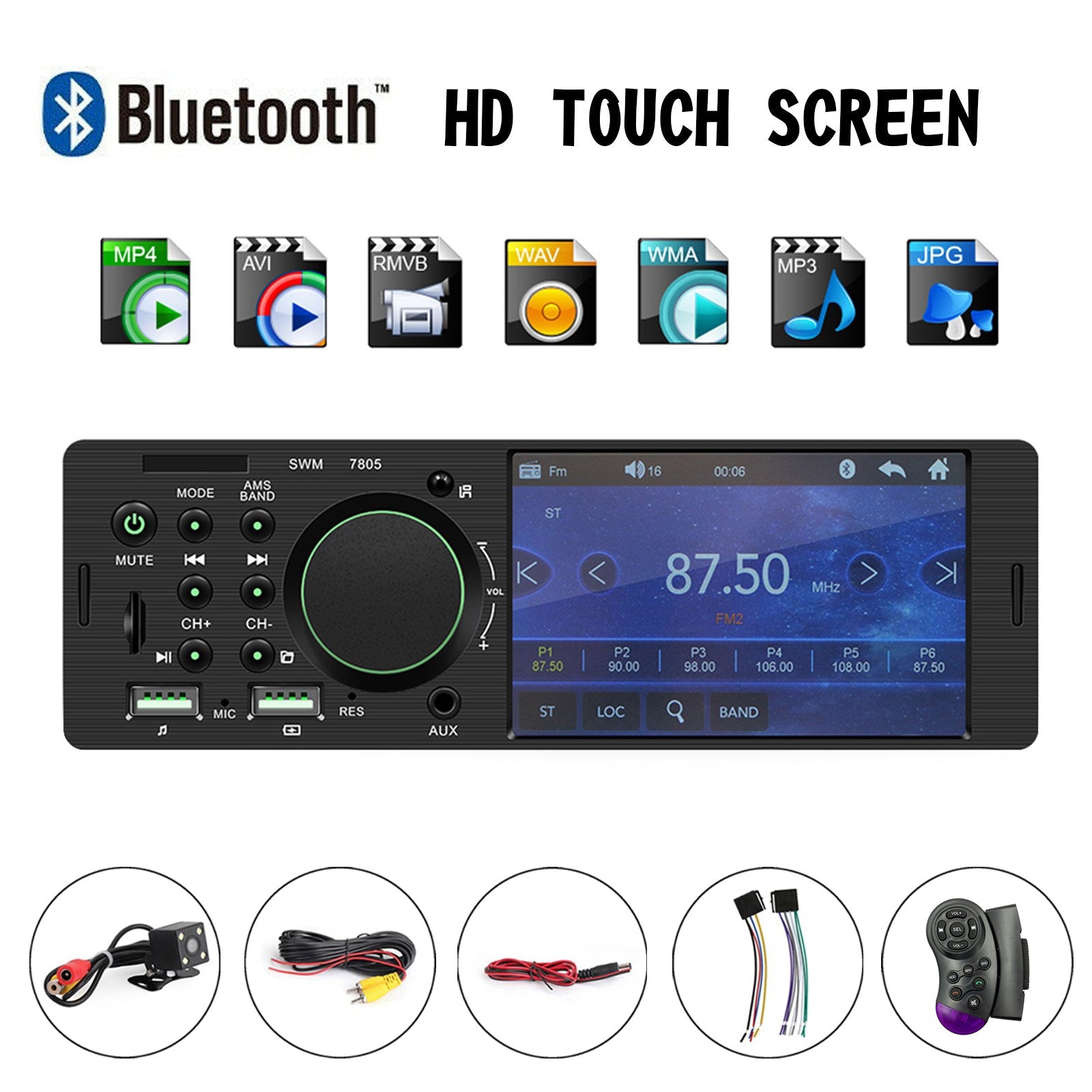 4.1" Single DIN Car MP5 Player Touch Screen FM Stereo Radio Bluetooth + Camera
