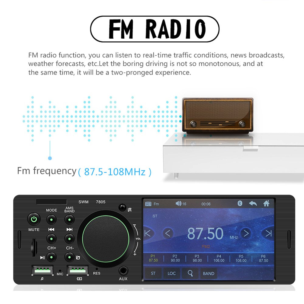 4.1" Single DIN Car MP5 Player Touch Screen FM Stereo Radio Bluetooth + Camera