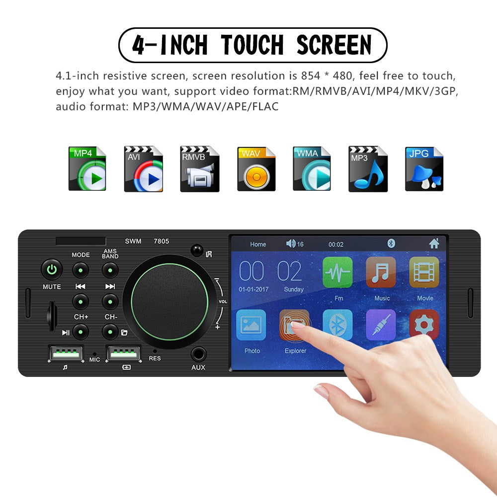 4.1" Single DIN Car MP5 Player Touch Screen FM Stereo Radio Bluetooth + Camera