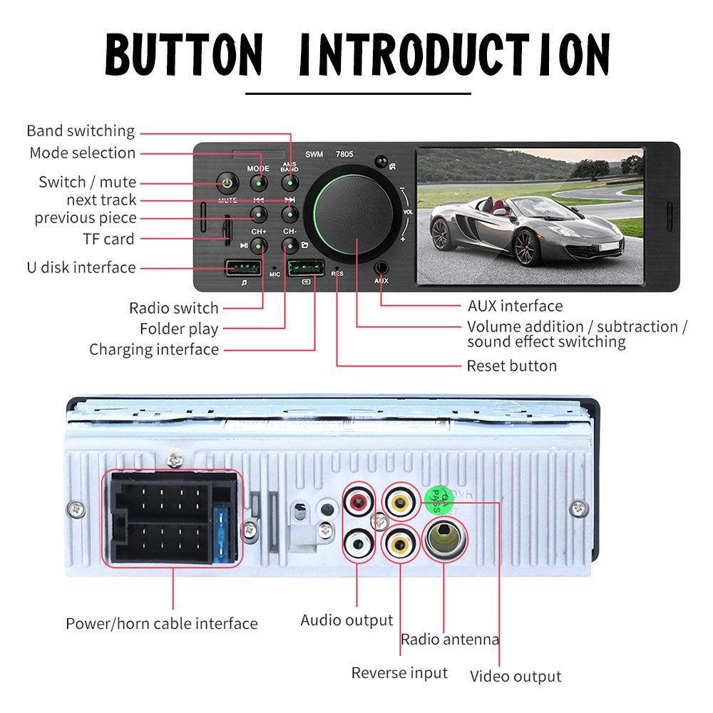 4.1" Single DIN Car MP5 Player Touch Screen FM Stereo Radio Bluetooth + Camera