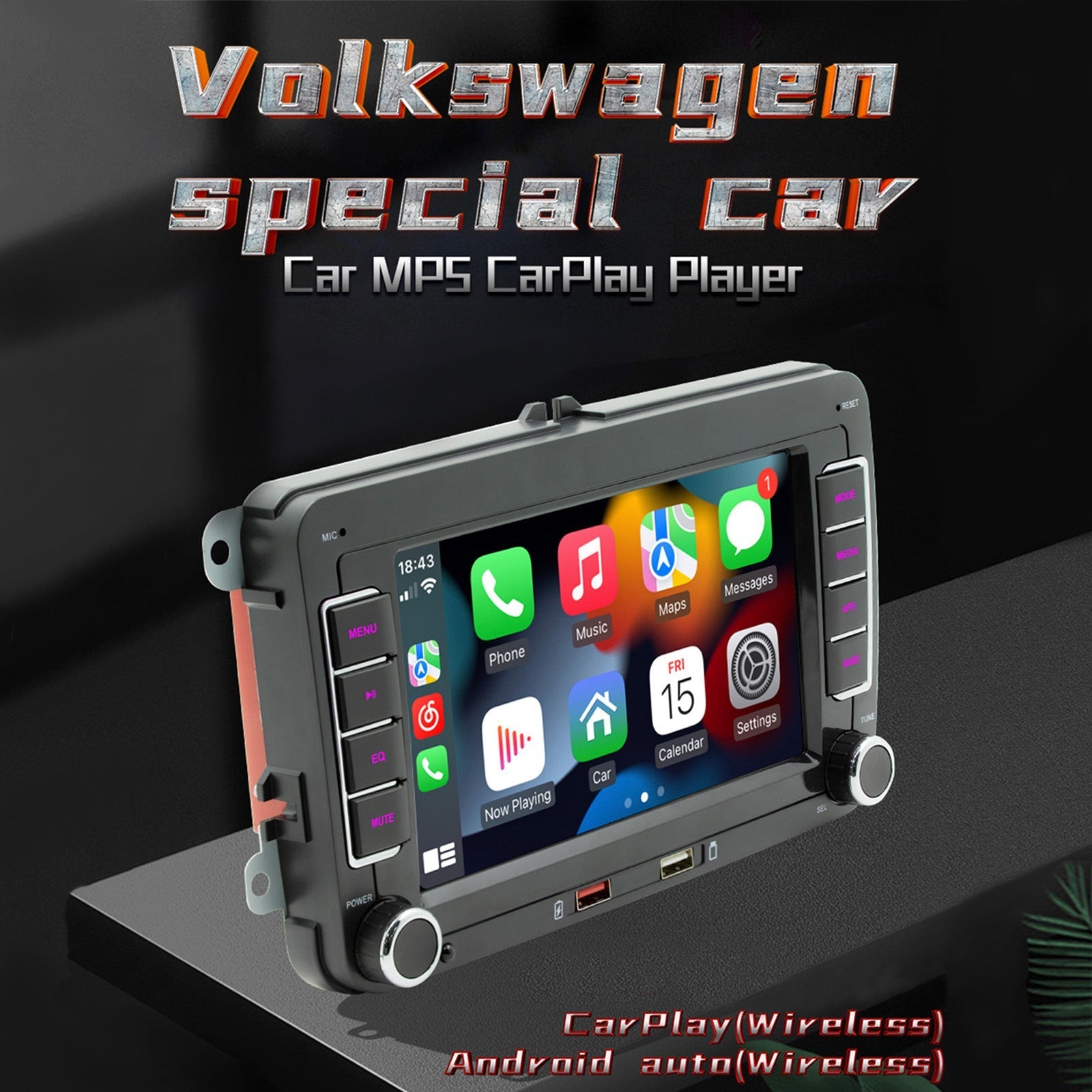 7" Volkswagen Car Bluetooth Radio MP5 Car Player Wireless Carplay + 4 LED Camera