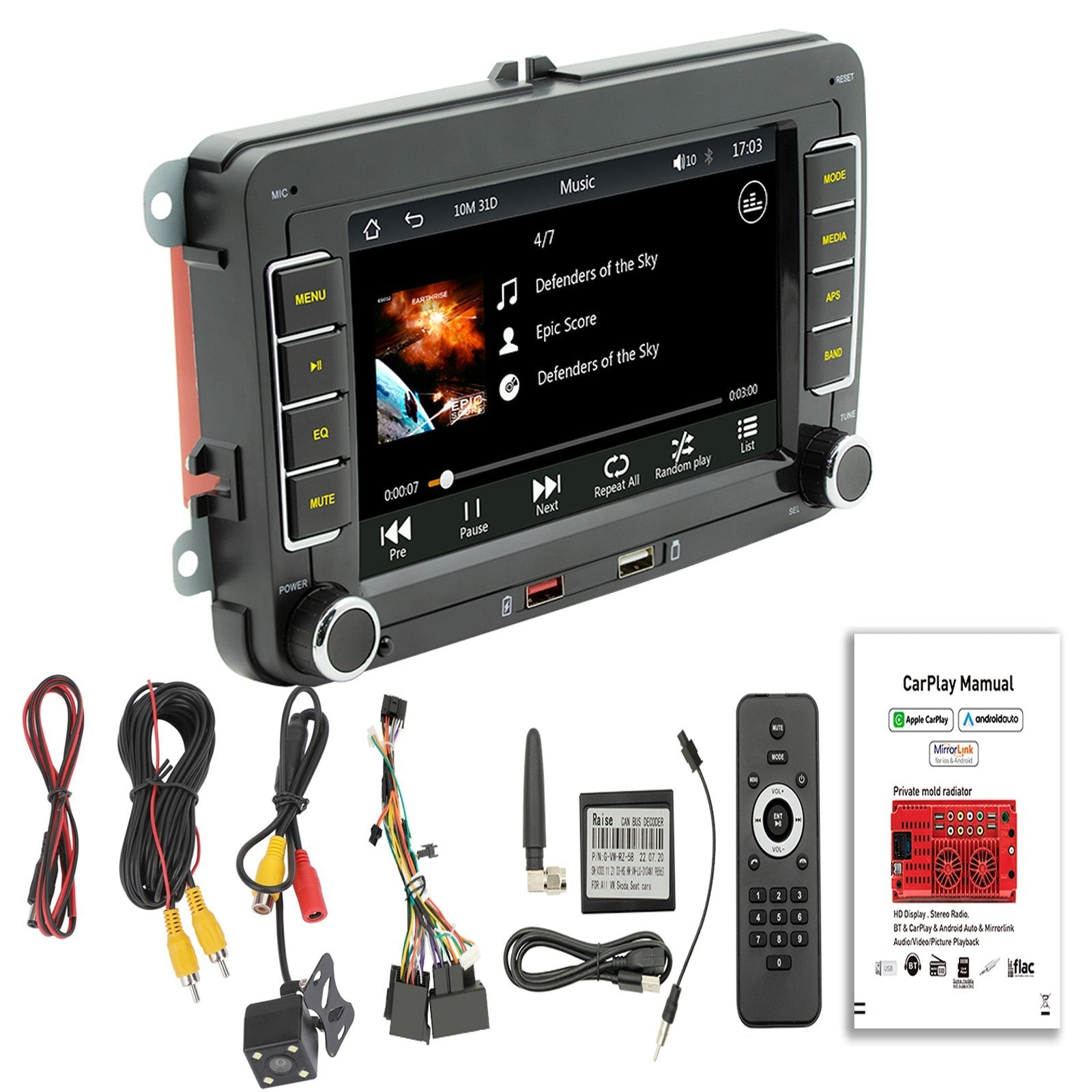 7" Volkswagen Car Bluetooth Radio MP5 Car Player Wireless Carplay + 4 LED Camera