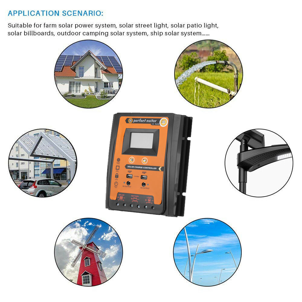 30A Regulator 12V-24V Solar Panel Charger Controller Dual USB