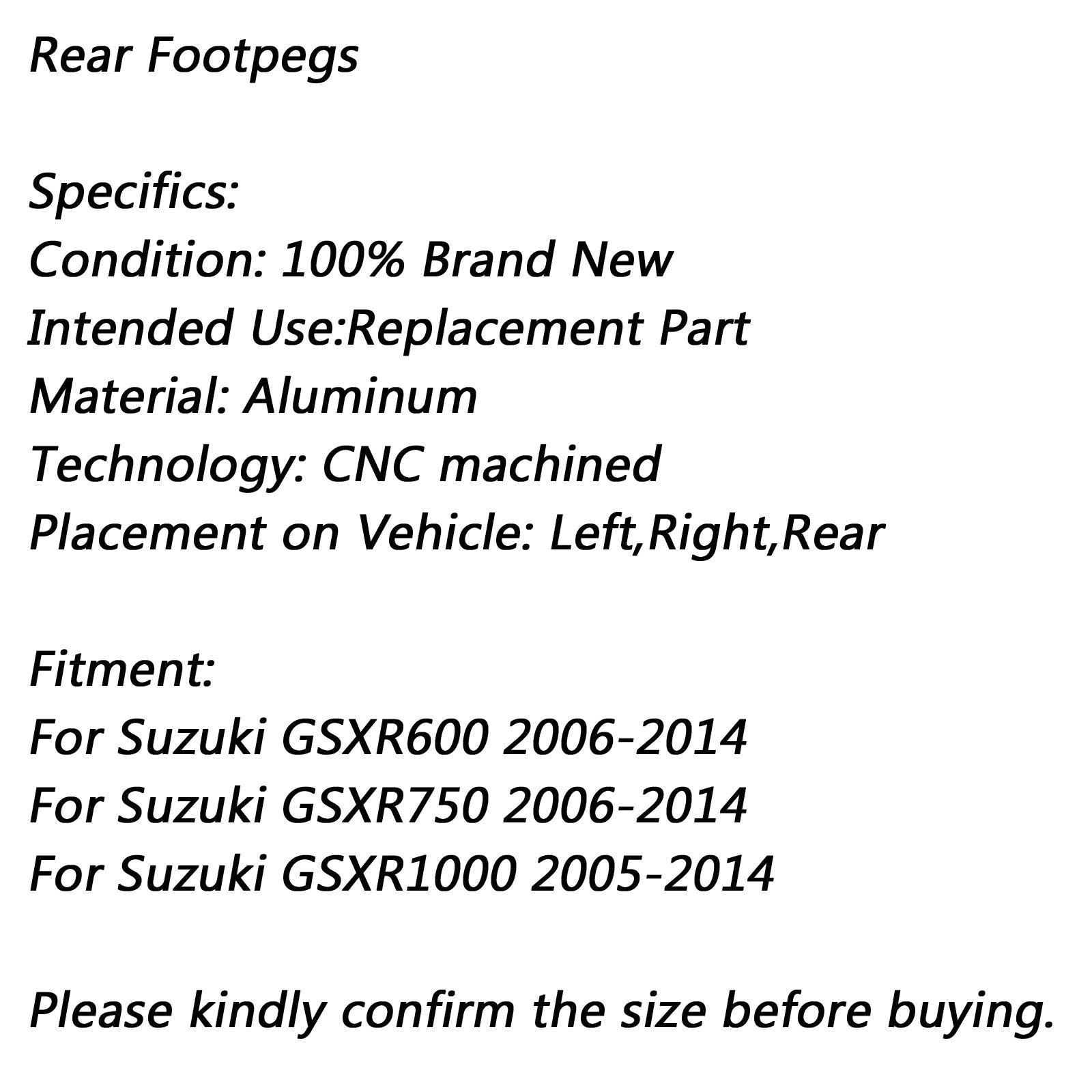 Rear Foot Peg Footrest For Suzuki GSXR600 GSXR750 2006-2014 GSXR1000 2005-2014 Generic