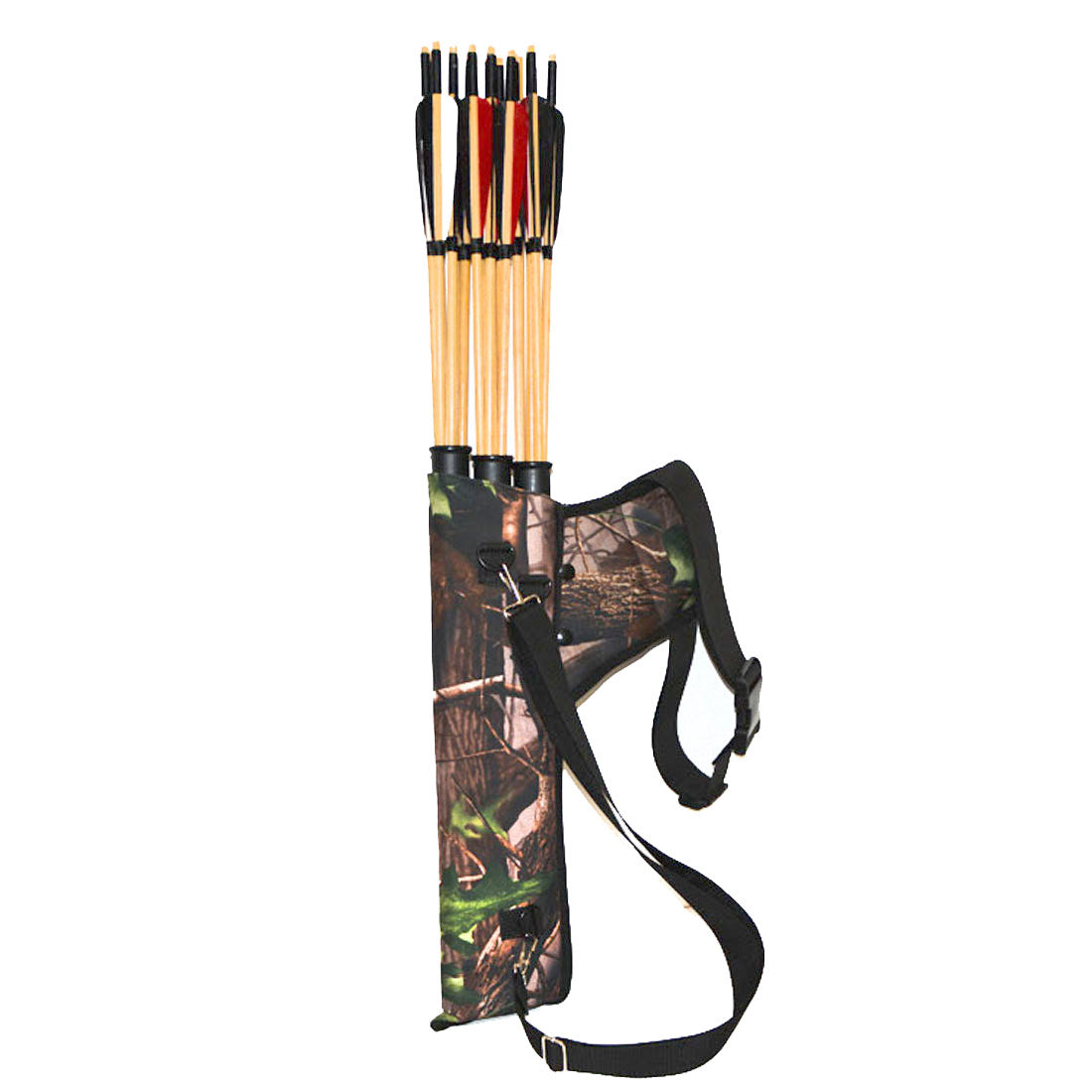 Archery Arrow Quiver Holder 3 Tube Back Waist Shoulder Strap Bag Pouch Hunting