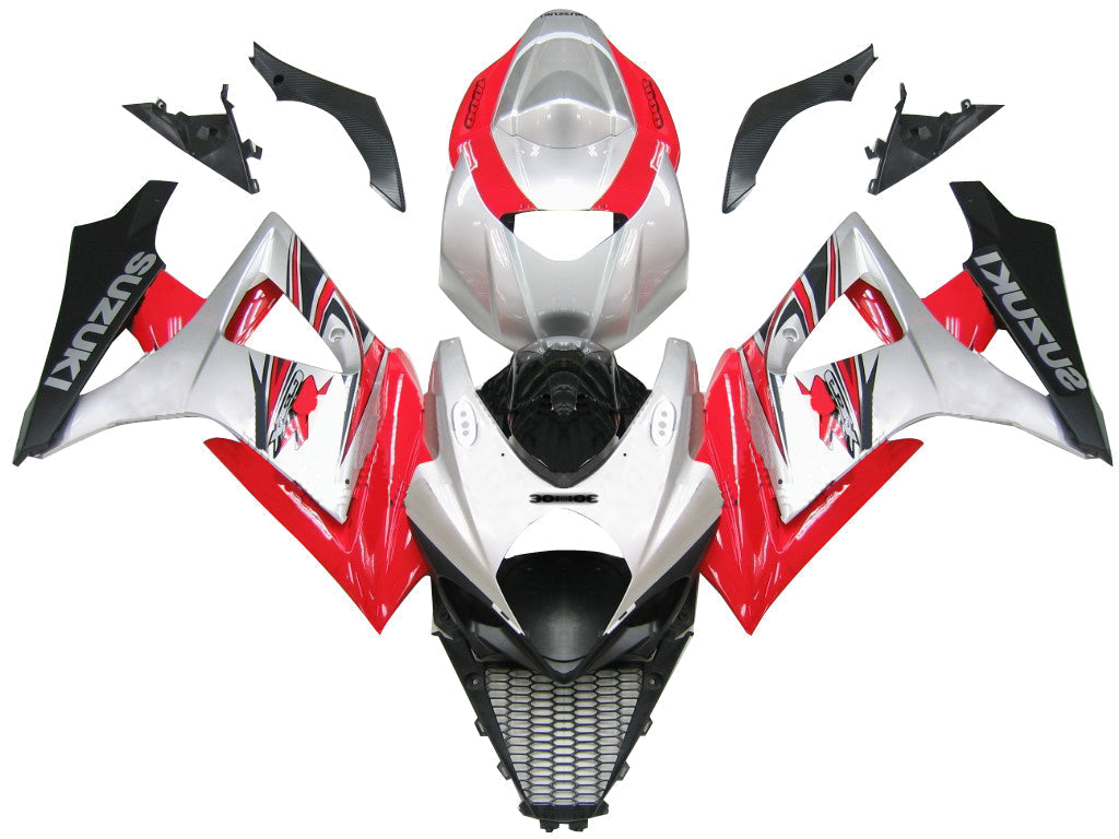 2007-2008 Suzuki GSXR 1000 Silver & Red GSXR Racing Fairings Generic