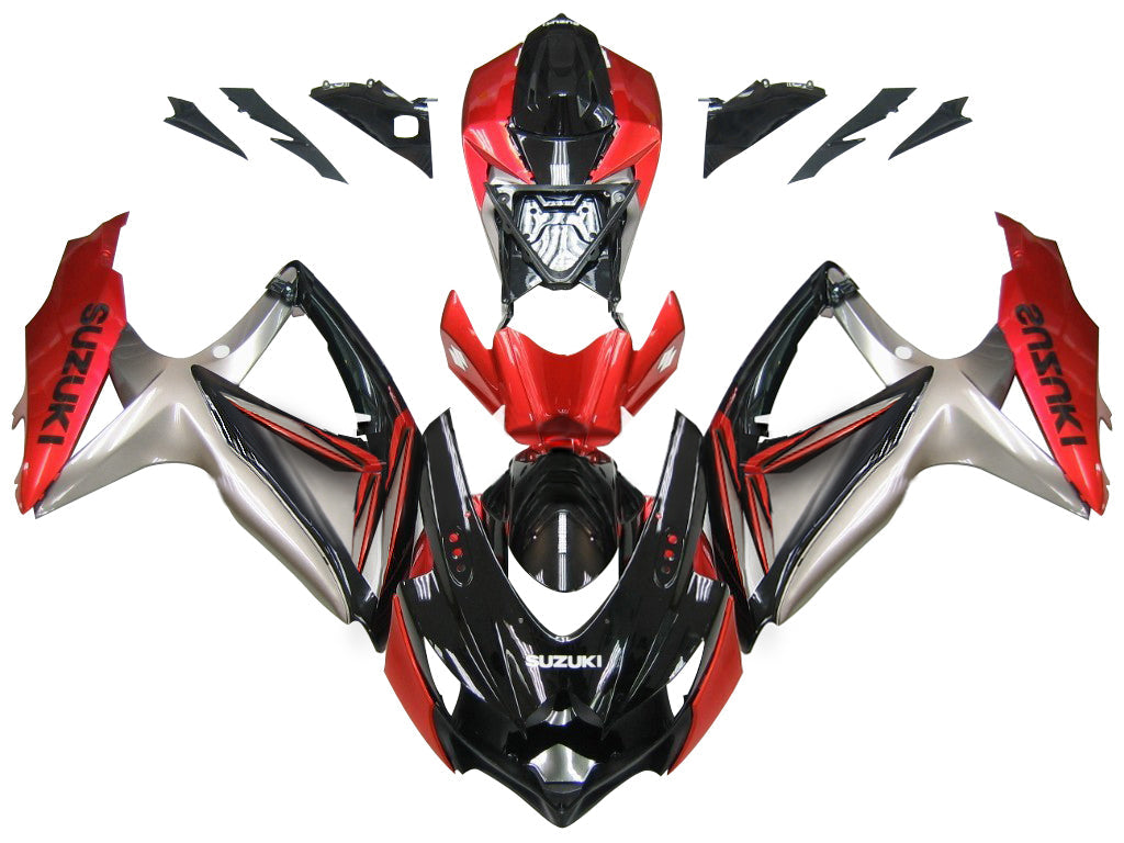 2008-2010 Suzuki GSXR 600 750 Black Red Silver Racing Fairings Generic