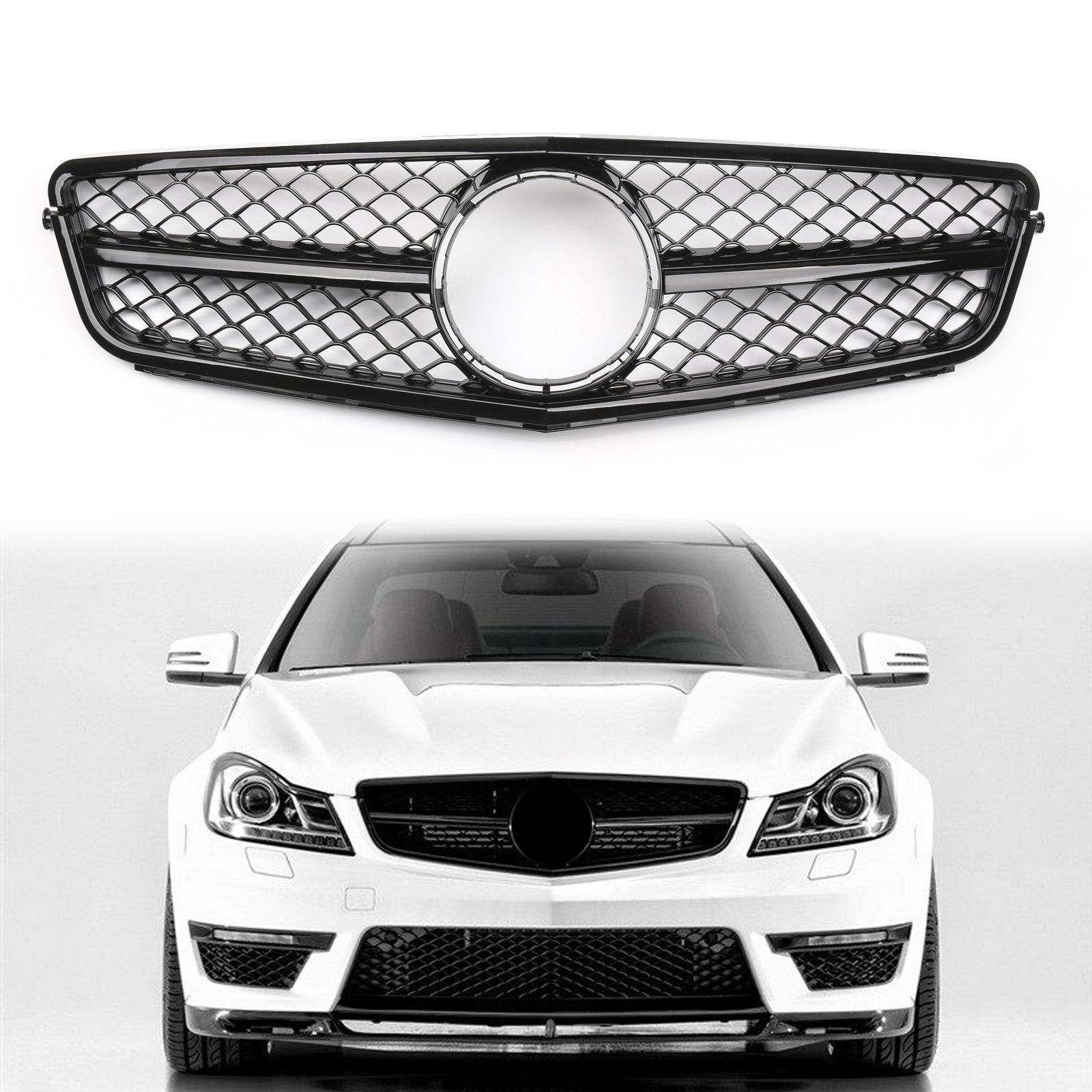 C-Class Benz W204 C300 C350 2008-2014 C63 Style Gloss Black Grill Grille