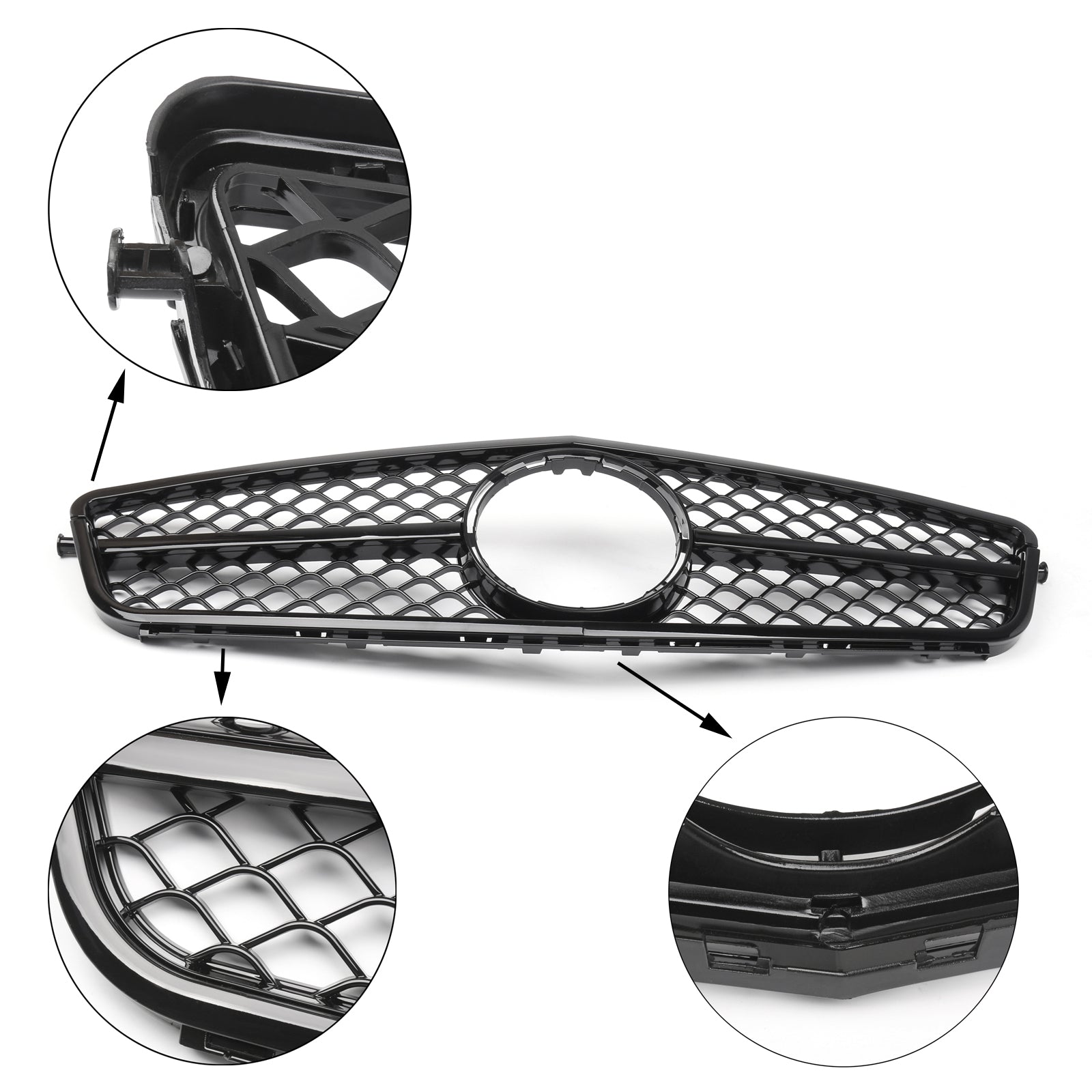 C-Class Benz W204 C300 C350 2008-2014 C63 Style Gloss Black Grill Grille