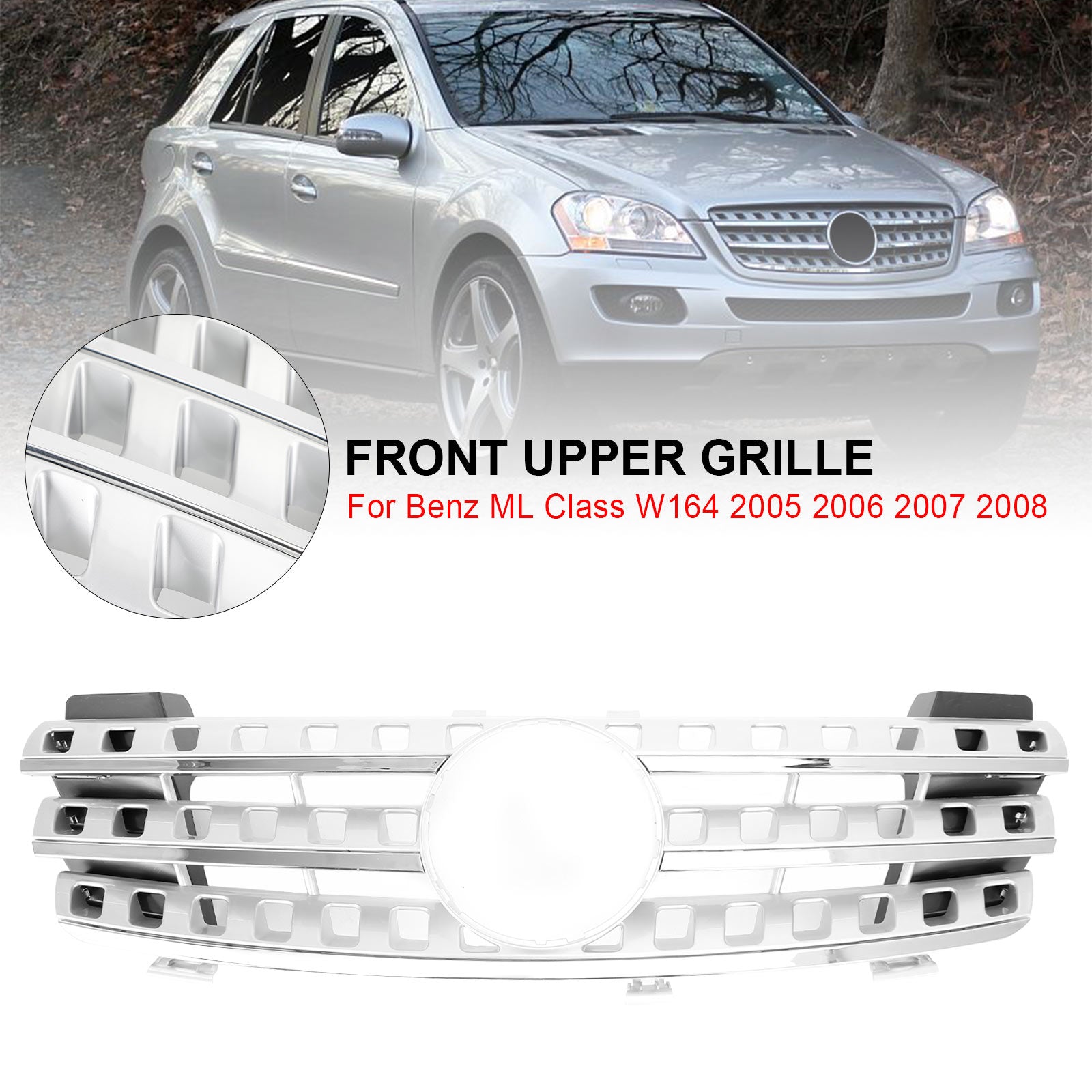 2005 2006 2007 2008 Mercedes-Benz ML-Class W164 Front Bumper Grille Grill Chrome