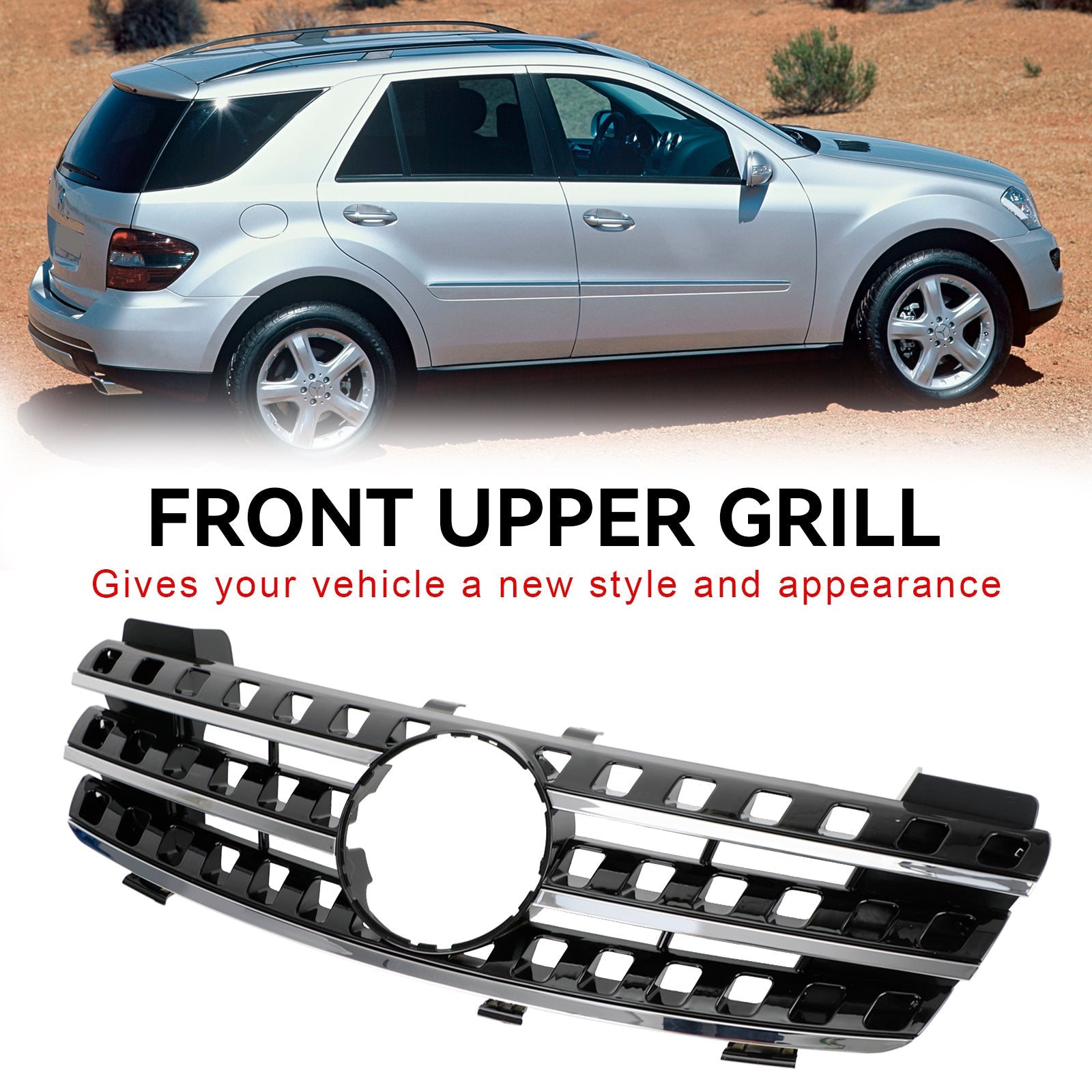 2005 2006 2007 2008 Mercedes ML-Class W164 Front Bumper Grille Grill Chrome/Black
