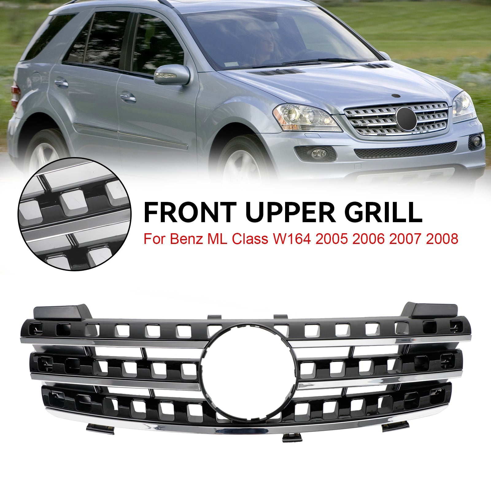 2005 2006 2007 2008 Mercedes ML-Class W164 Front Bumper Grille Grill Chrome/Black