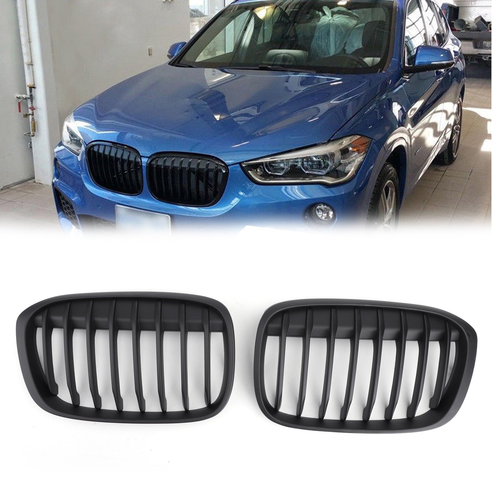2016+ BMW F48 F49 X1 X-Series New Pair Front Kidney Grille Grill Black Generic