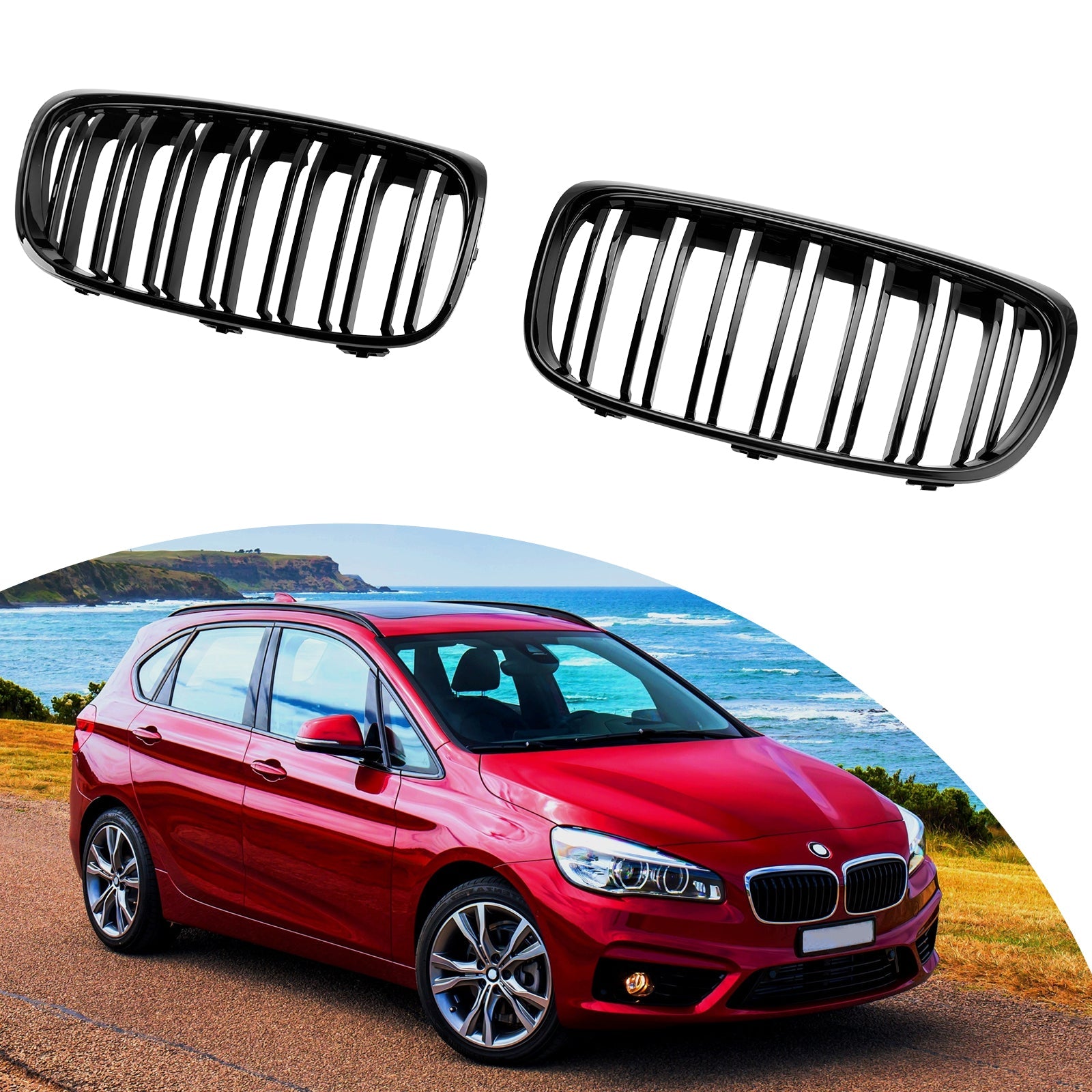 BMW 2 Series 2015-2018 Gran Tourer F45 F46 Gloss Black Front Grill Grille