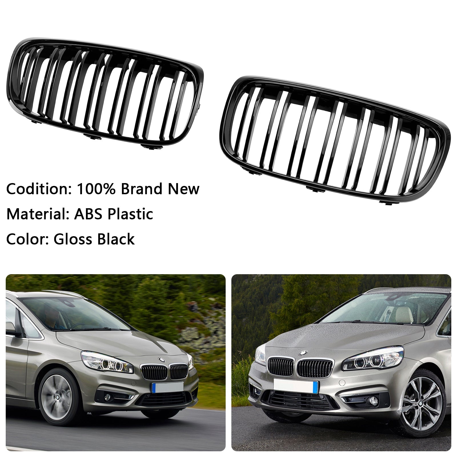 BMW 2 Series 2015-2018 Gran Tourer F45 F46 Gloss Black Front Grill Grille