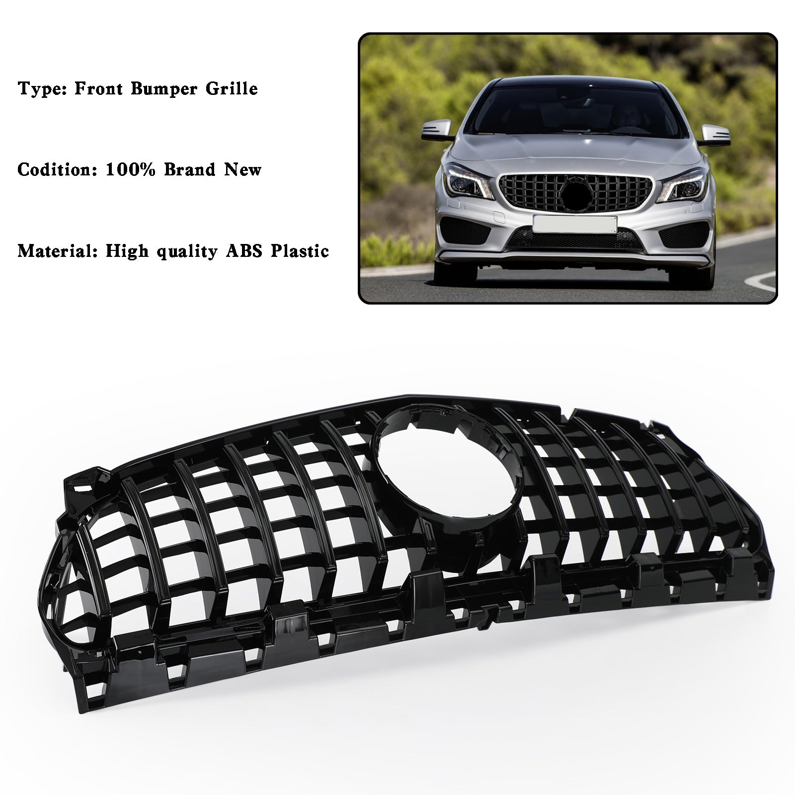 2013 2014 2015 2016 2017 2018 2019 Mercedes Benz W117 CLA250 GT-R Style Front Bumper Grille Grill