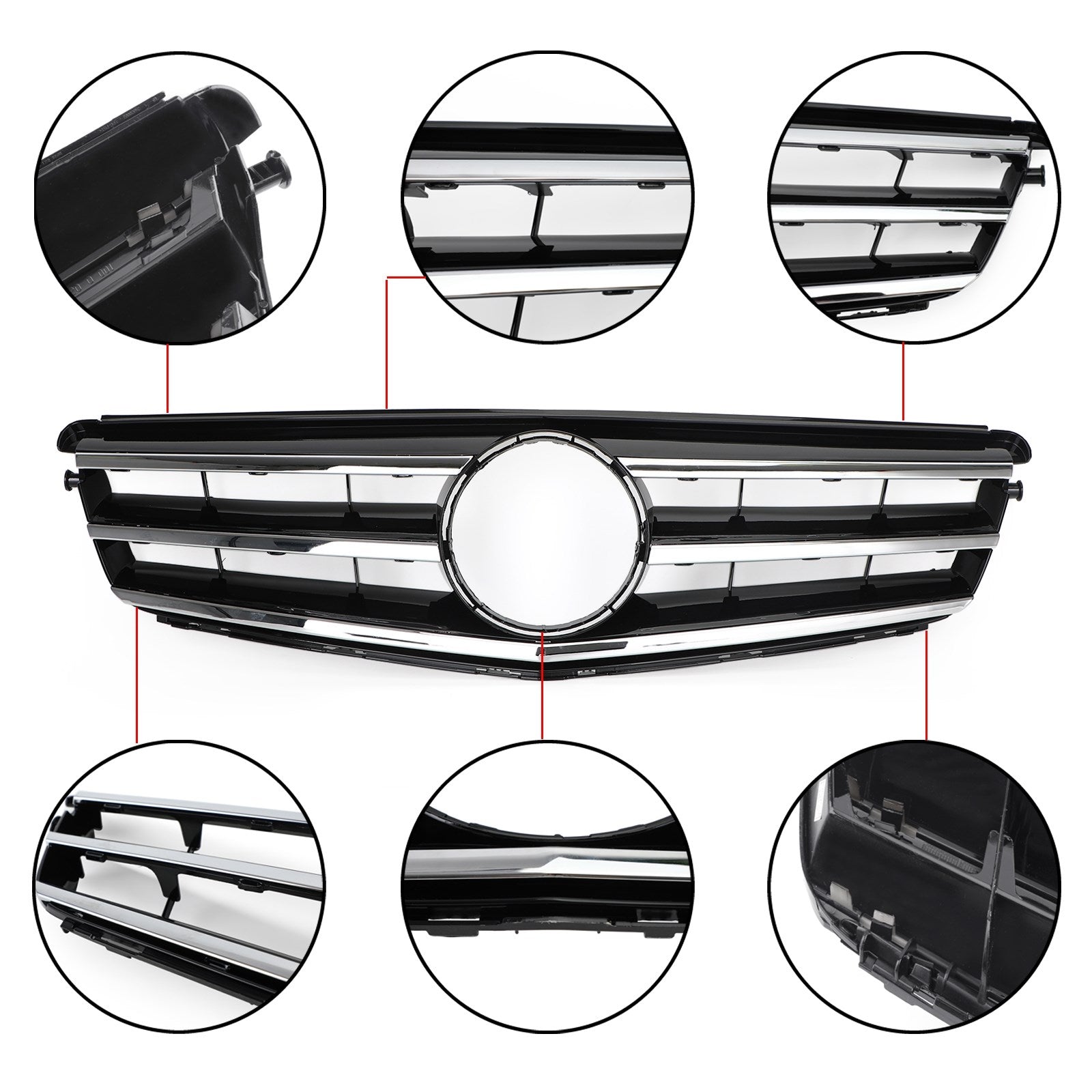 C Class W204 C300 C350 Mercedes Benz 2008-2014 LED Black Chrome Front Grill Grille