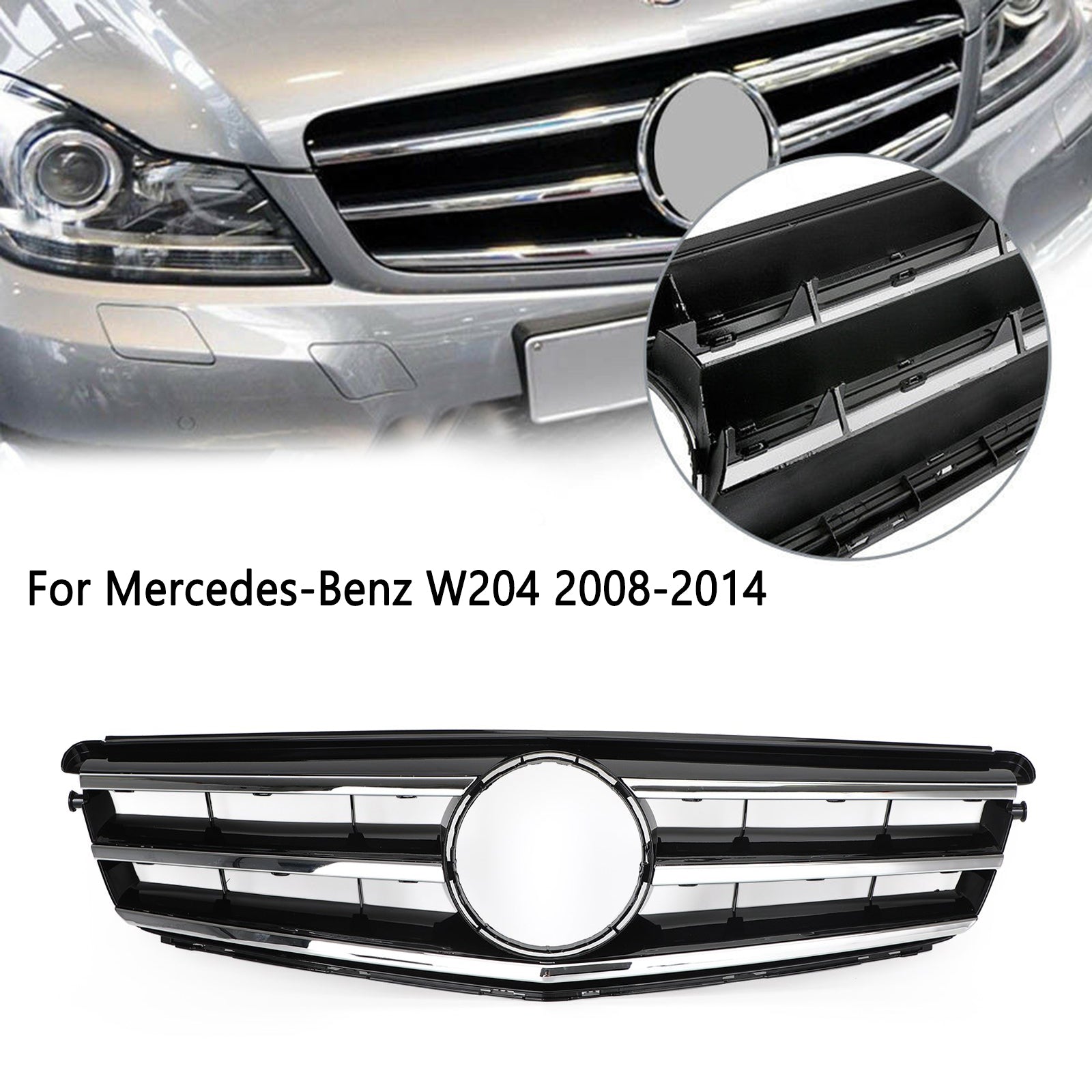 2008 2009 2010 2011 2012 2013 2014 W204 C300 C350 LED Black Chrome Front Grill Grille Generic