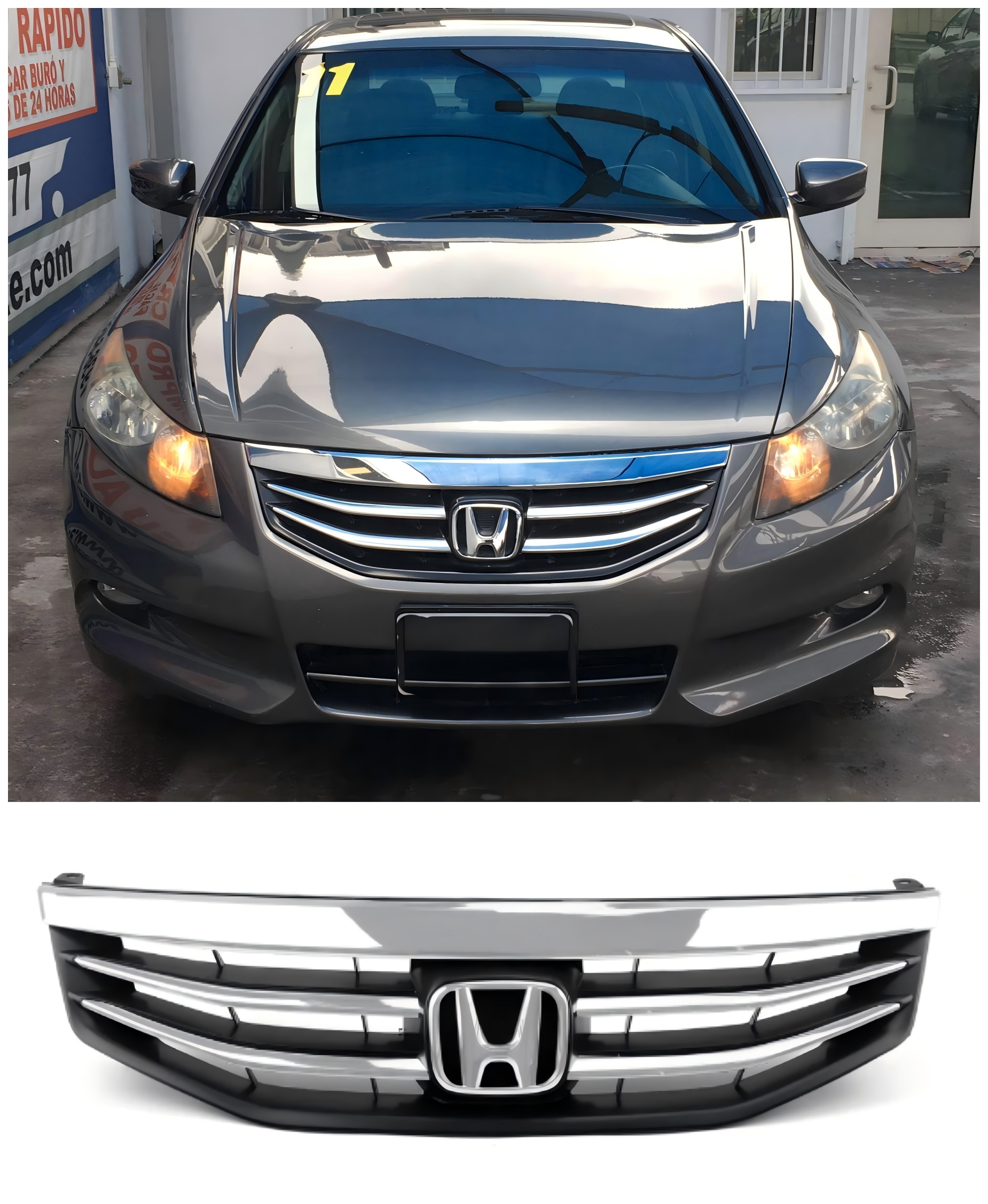 2011-2012 Accord Honda New Front Upper Bumper Hood Black Chrome Grill Replacement Grille Generic