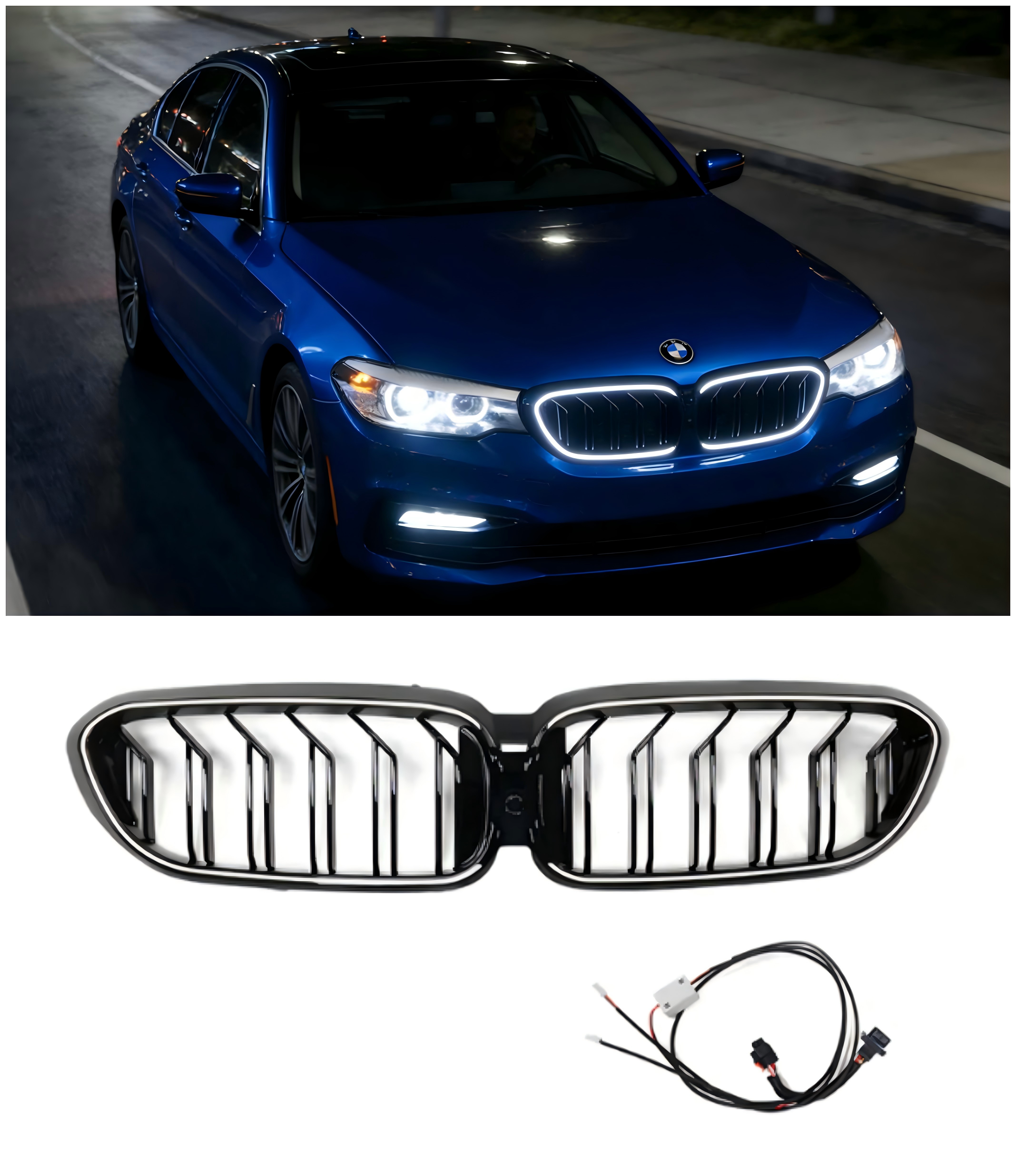 2017-2020 BMW 5 Series G30 G31 Double Slat Front Kidney Grille Gloss Black