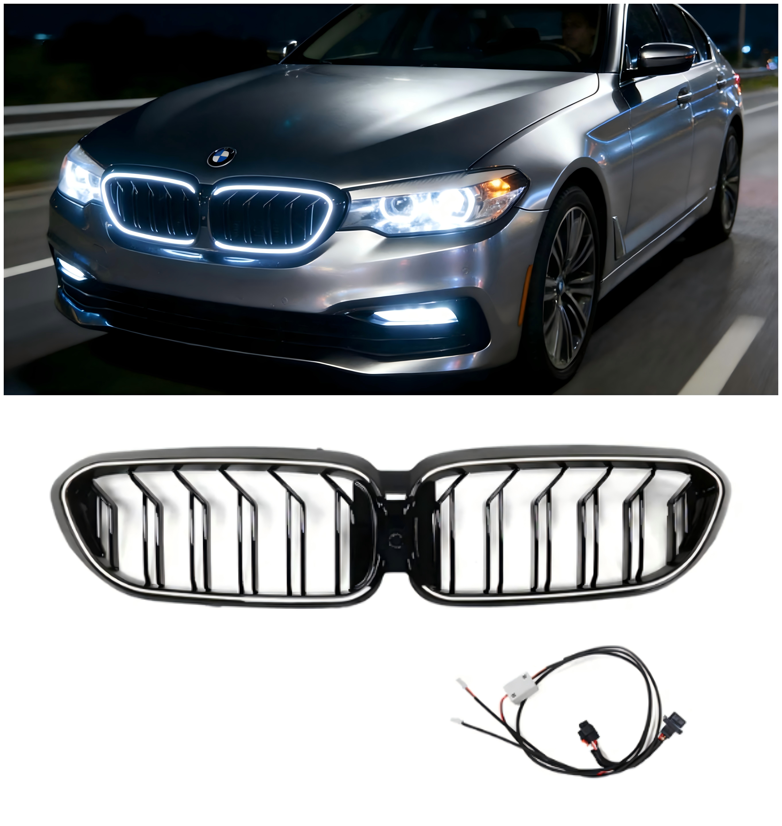 2017-2020 BMW 5 Series G30 G31 Double Slat Front Kidney Grille Gloss Black