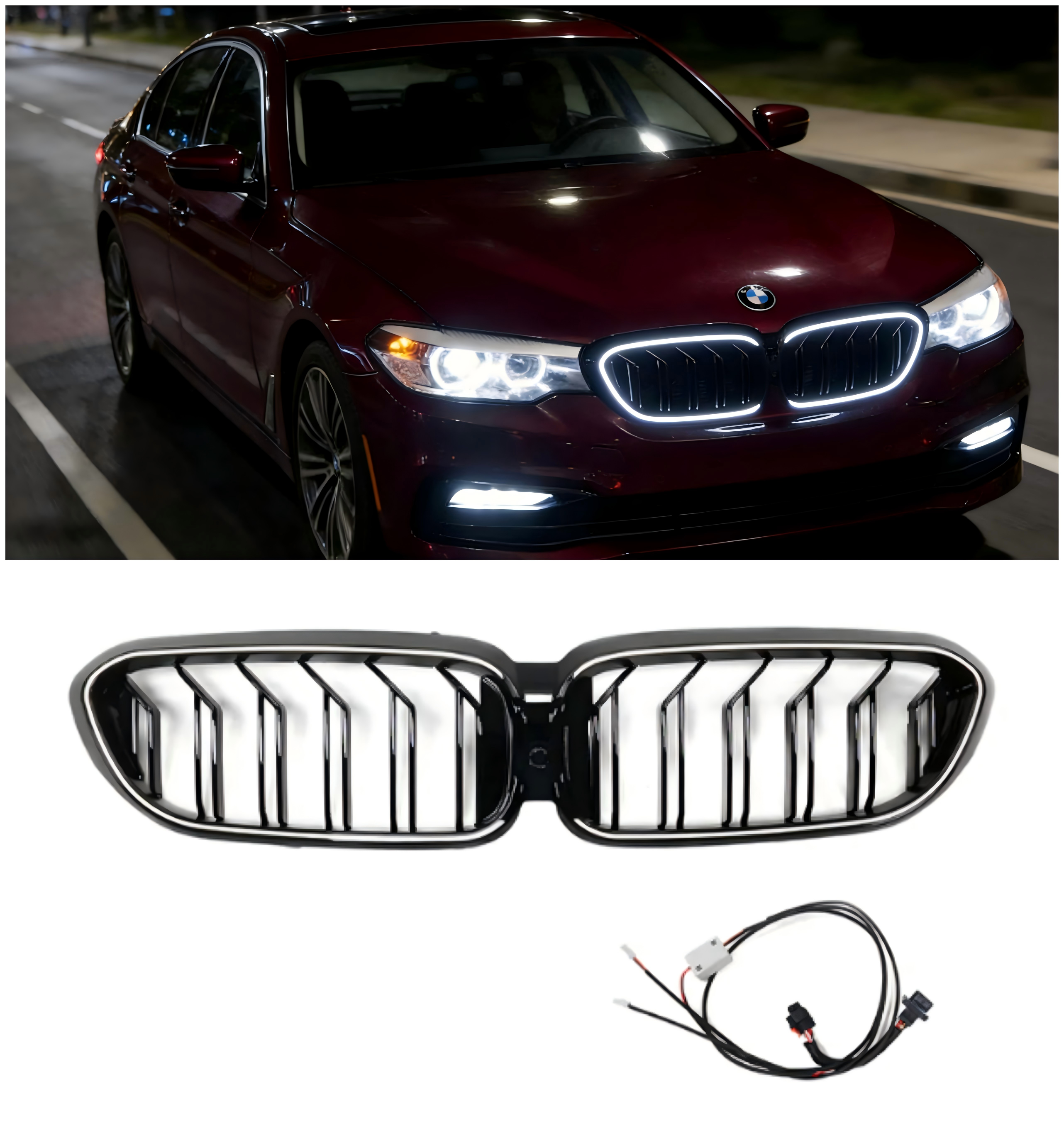 2017-2020 BMW 5 Series G30 G31 Double Slat Front Kidney Grille Gloss Black