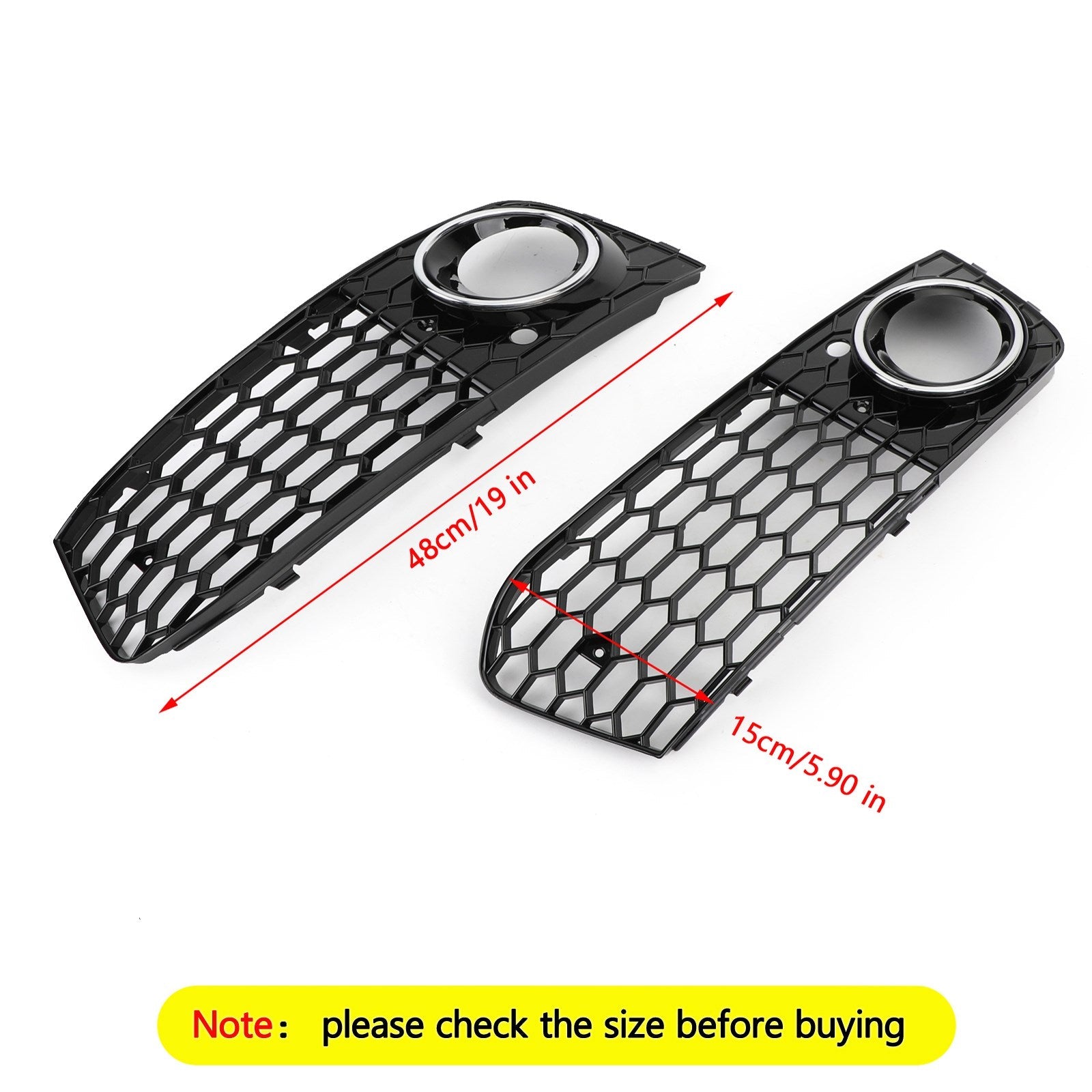 2009-2012 Audi A4 B8 RS4 Style Honeycomb Sport Mesh Hex Grille & Gloss Black Honeycomb Mesh Fog Light Open Vent Grill