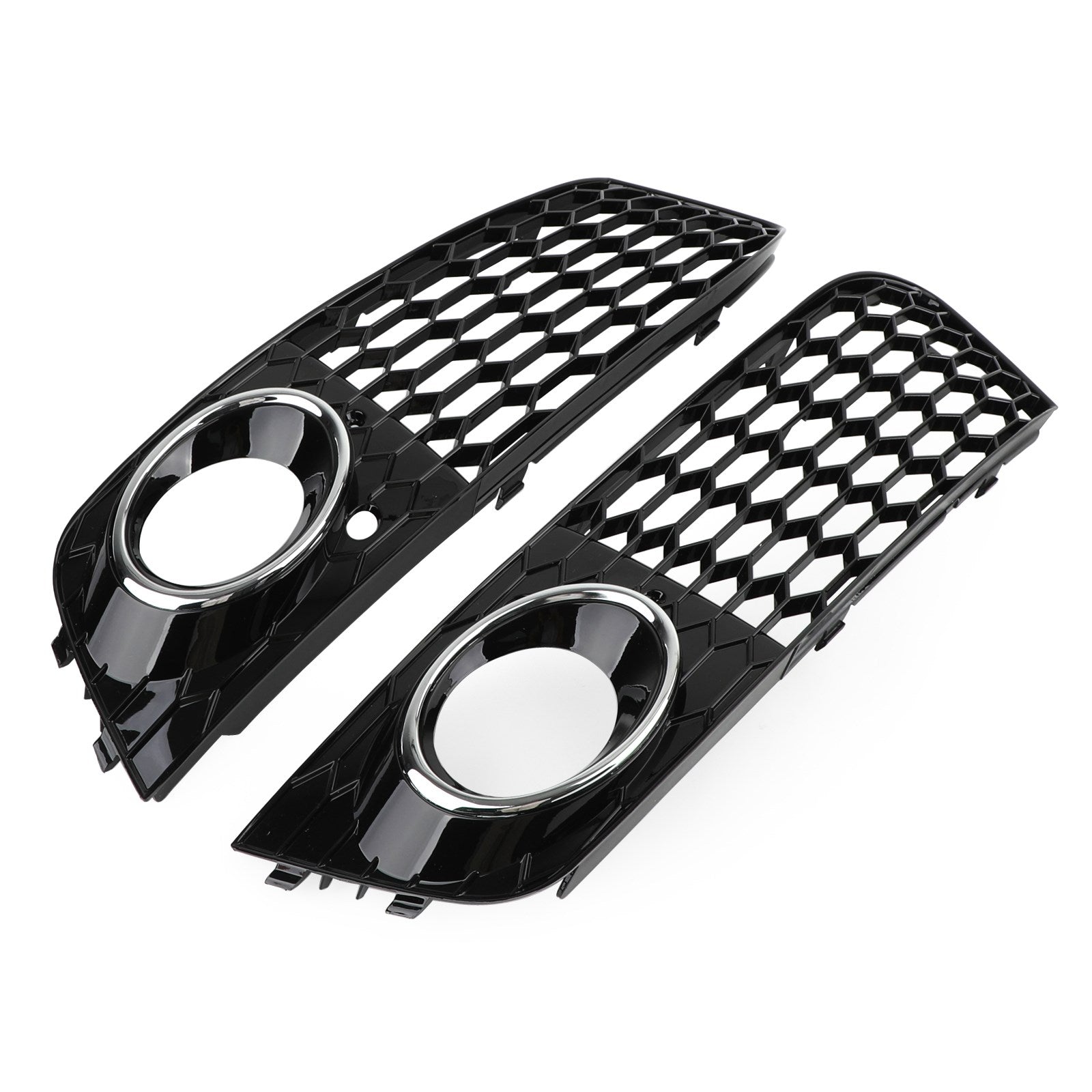 2009-2012 Audi A4 B8 RS4 Style Honeycomb Sport Mesh Hex Grille & Gloss Black Honeycomb Mesh Fog Light Open Vent Grill