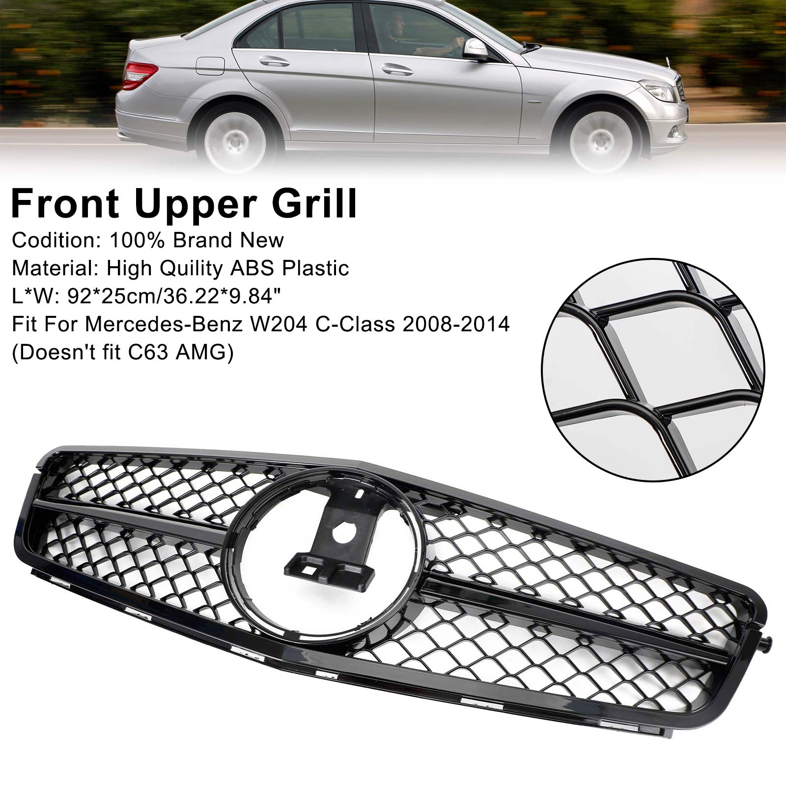 2008-2014 C-Class Benz W204 C300 C350 w/LED AMG Front Bumper Grille Grill