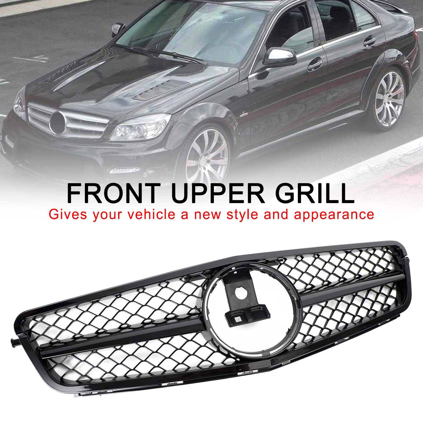 2008 2009 2010 2011 2012 2013 2014 C-Class Benz W204 C300 C350 w/LED AMG Front Bumper Grille Grill