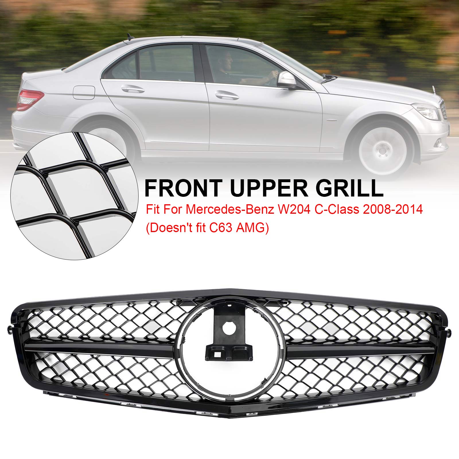 2008 2009 2010 2011 2012 2013 2014 C-Class Benz W204 C300 C350 w/LED AMG Front Bumper Grille Grill