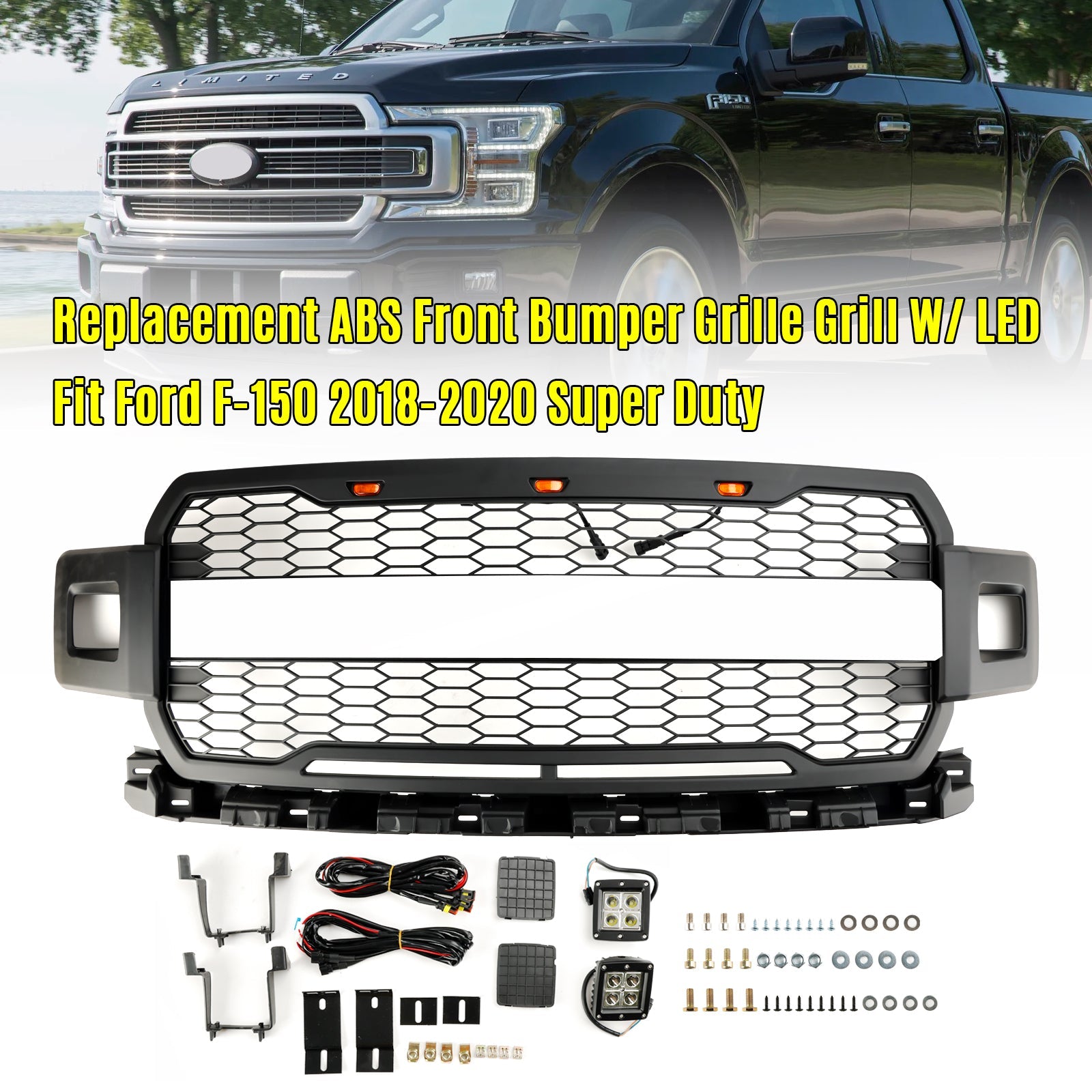 2018 2019 2020 Ford F150 Super Duty With LED Front Bumper Grill Grille