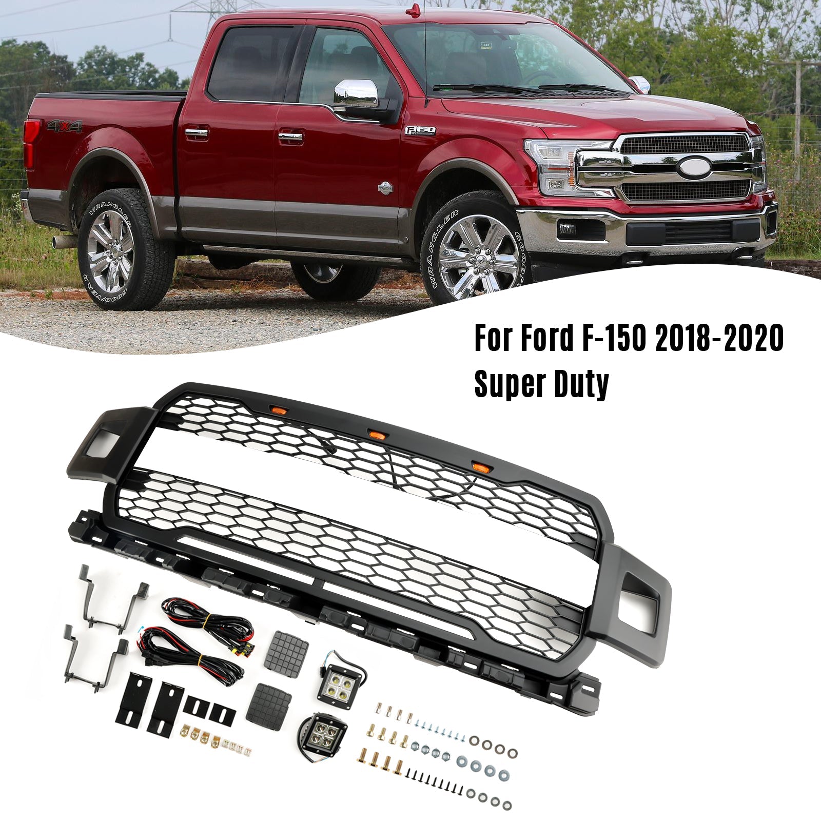 2018 2019 2020 Ford F150 Super Duty With LED Front Bumper Grill Grille