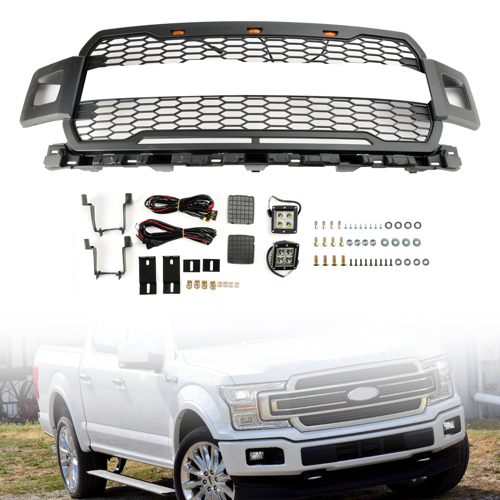 Ford F150 Super Duty 2018-2020 With LED Front Bumper Grill Grille