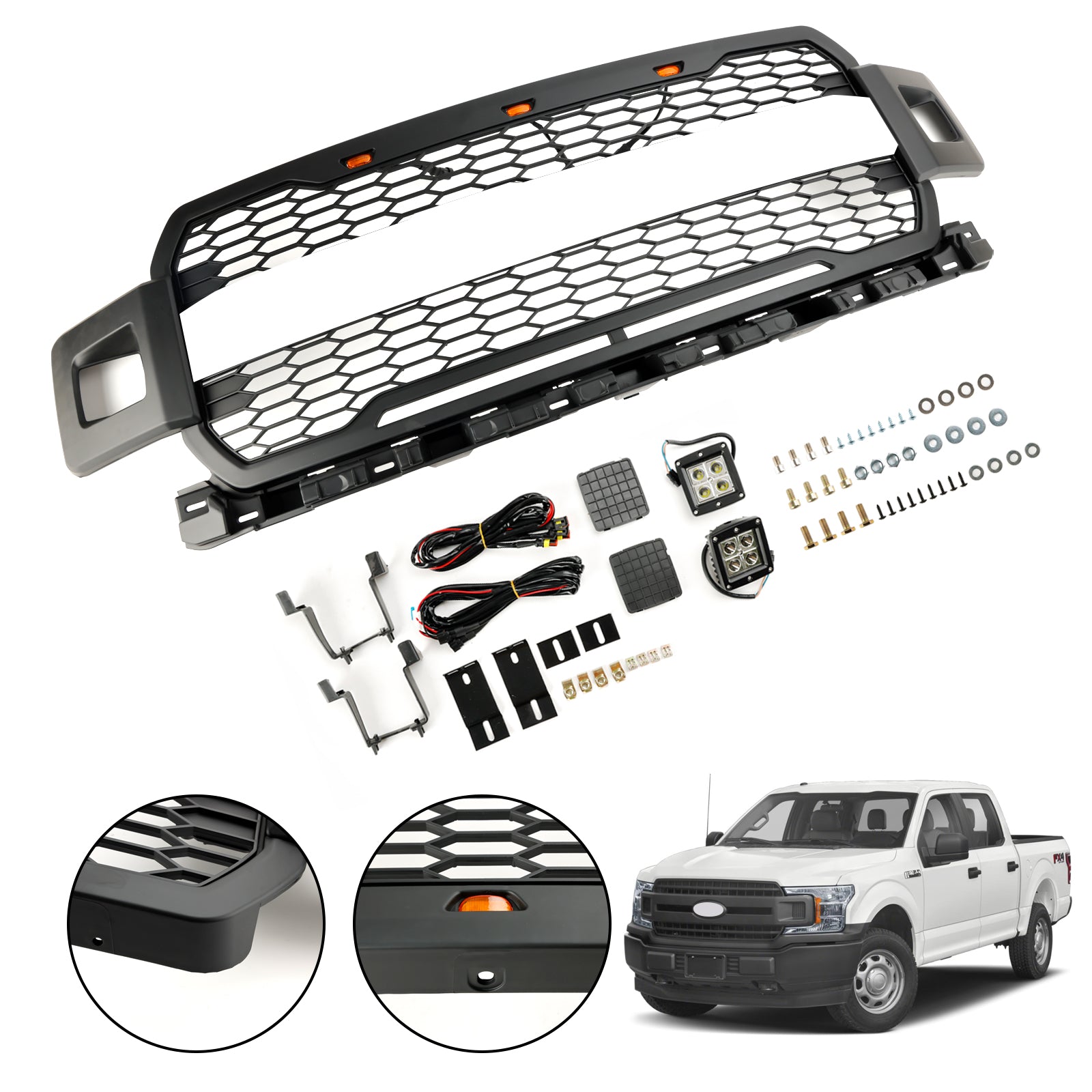 Ford F150 Super Duty 2018-2020 With LED Front Bumper Grill Grille