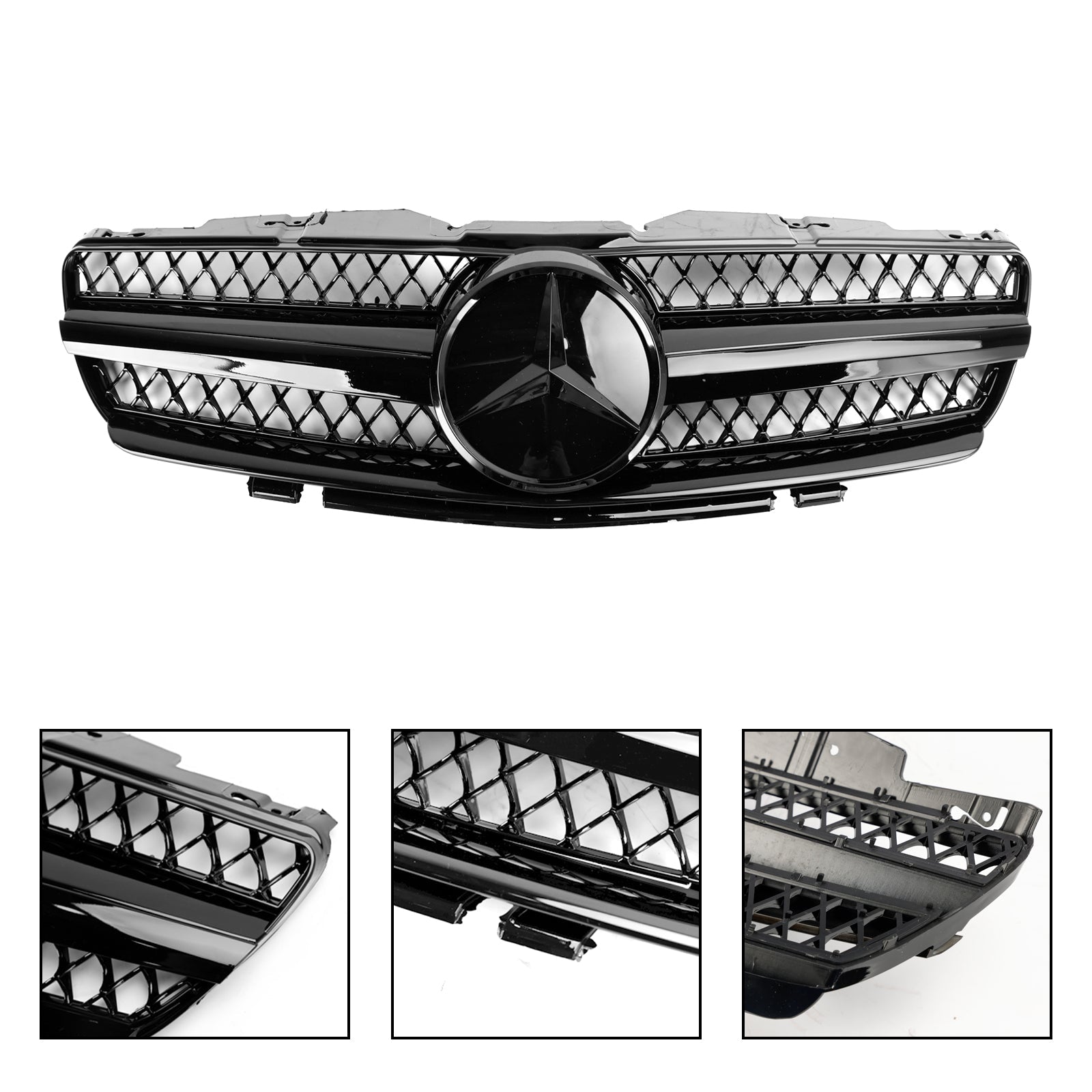2003 2004 2005 2006 Mercedes R230 SL500 SL600 SL55 1 Fin Star Black Front Upper Grille Grill