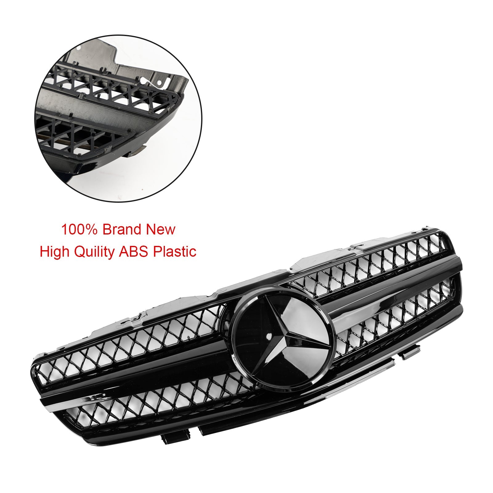 2003 2004 2005 2006 Mercedes R230 SL500 SL600 SL55 1 Fin Star Black Front Upper Grille Grill