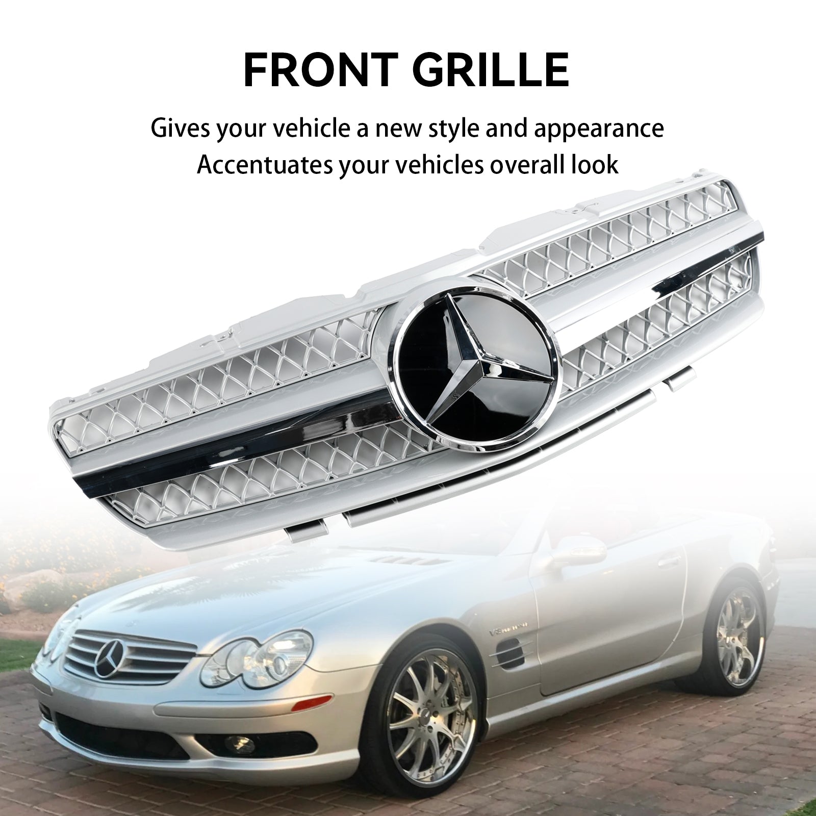 2003 2004 2005 2006 Mercedes R230 SL500 SL600 1 Fin Front Bumper Upper Grill Grille
