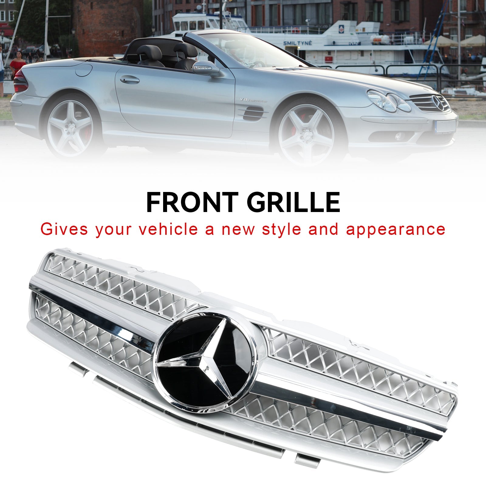 2003 2004 2005 2006 Mercedes R230 SL500 SL600 1 Fin Front Bumper Upper Grill Grille