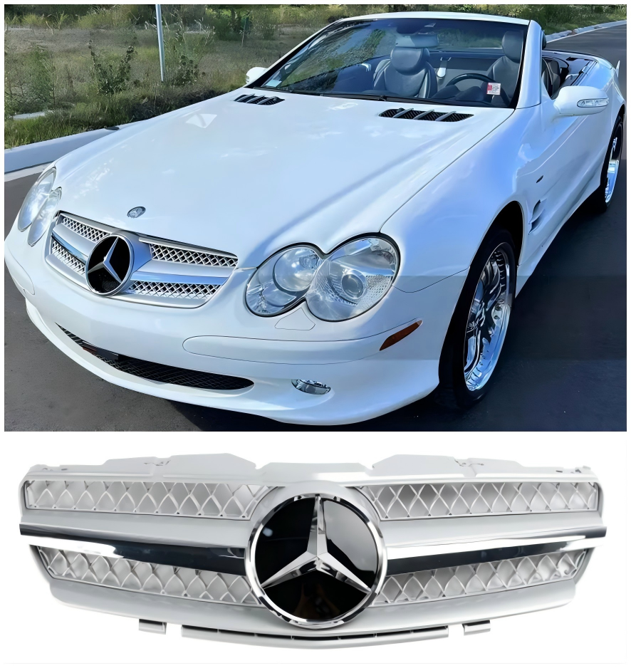 2003 2004 2005 2006 Mercedes R230 SL500 SL600 1 Fin Front Bumper Upper Grill Grille