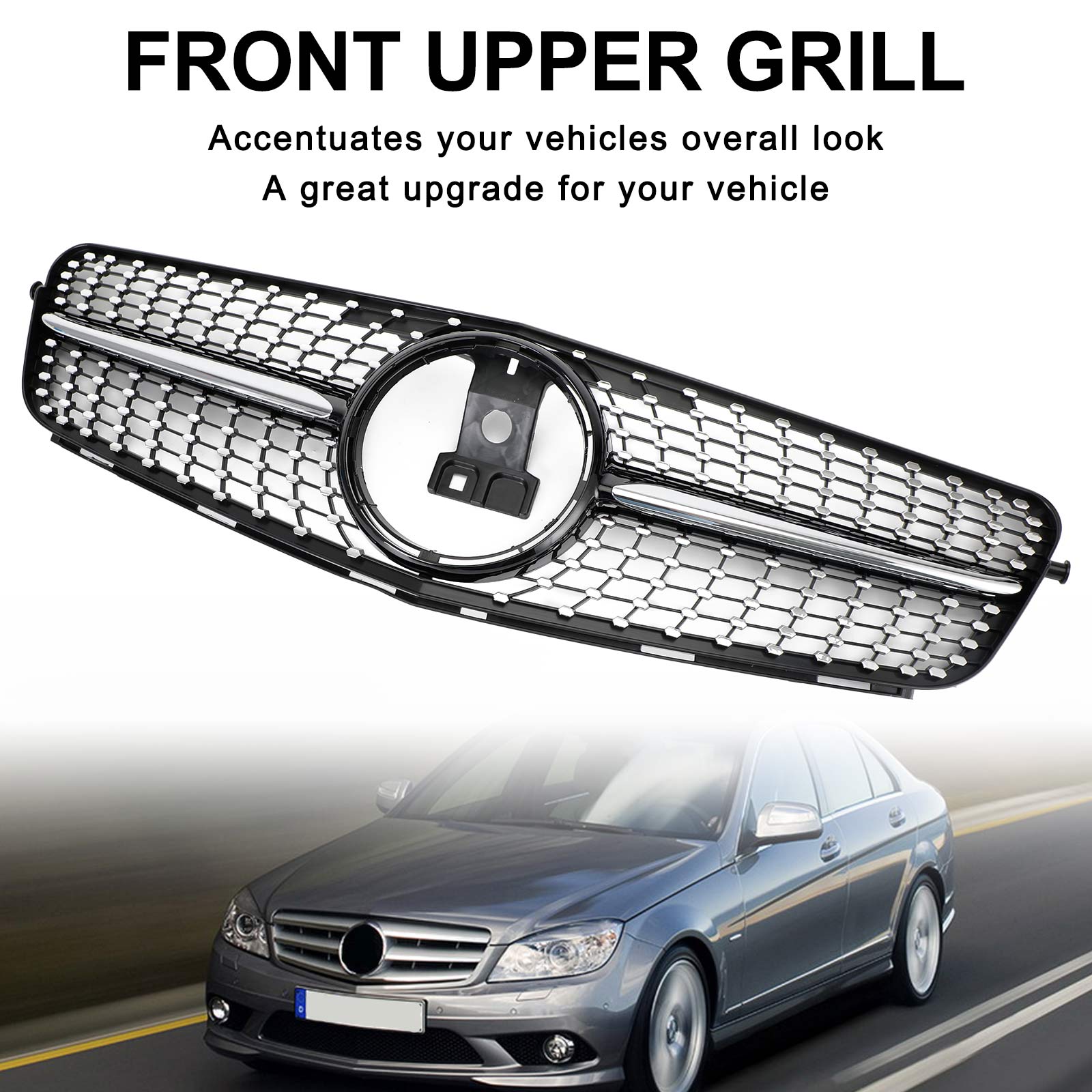 2008 2009 2010 2011 2012 2013 2014 C-Class Benz W204 C300 C350 LED Diamond Front Bumper Grille Grill