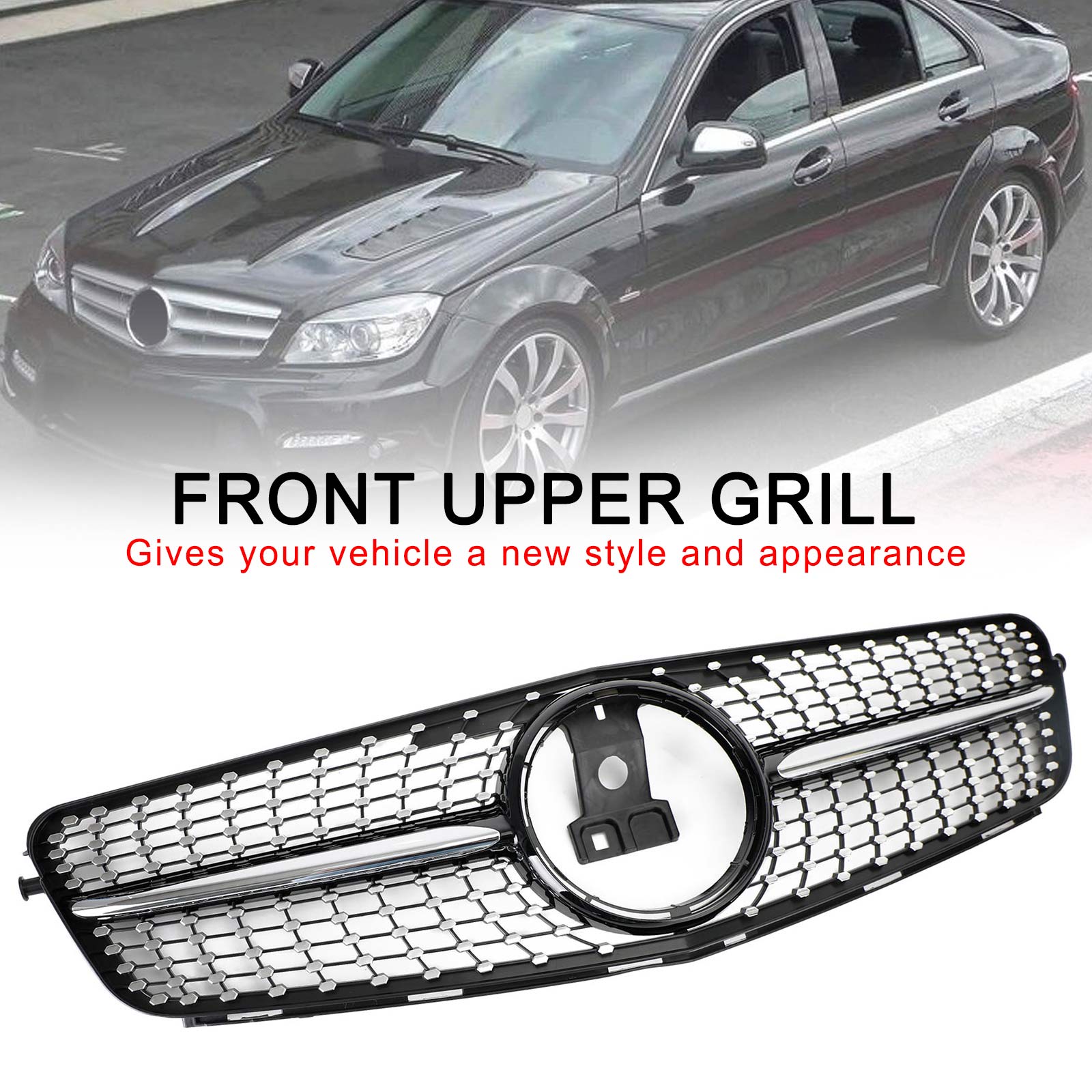 2008 2009 2010 2011 2012 2013 2014 C-Class Benz W204 C300 C350 LED Diamond Front Bumper Grille Grill