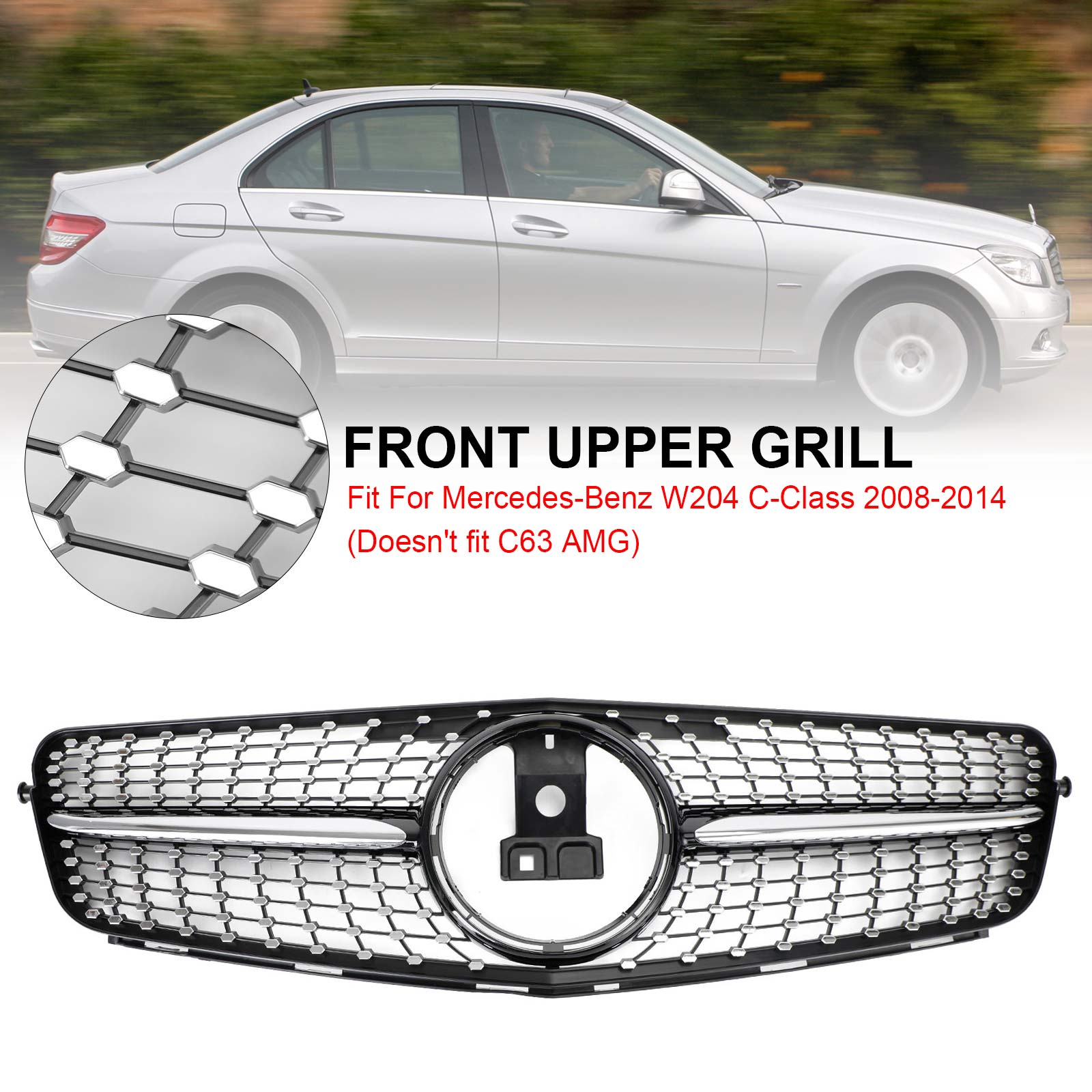 2008 2009 2010 2011 2012 2013 2014 C-Class Benz W204 C300 C350 LED Diamond Front Bumper Grille Grill