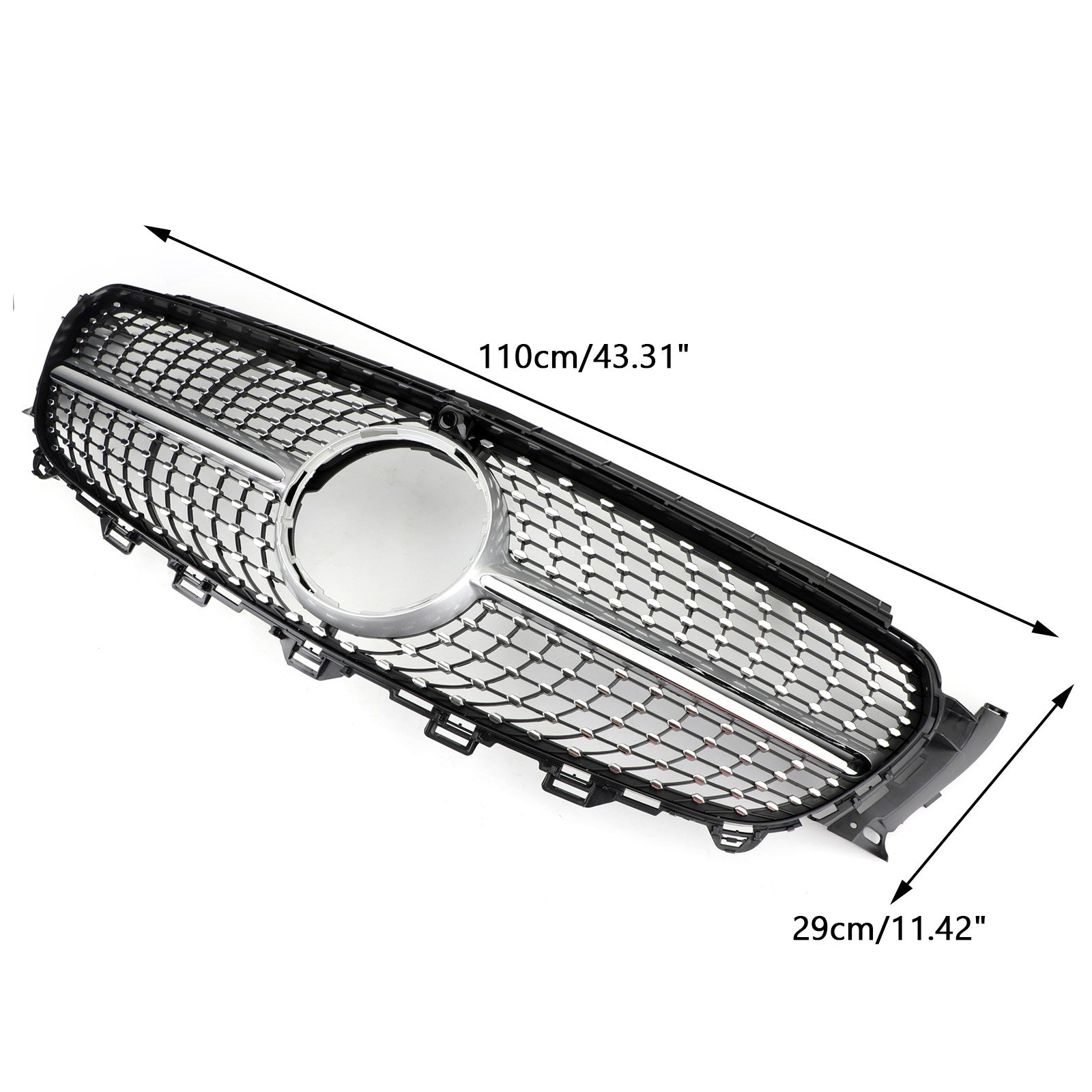 2017-2019 Benz E200 E250 E300 Sedan Sports Only Diamond Silver Border Front Grille Grill