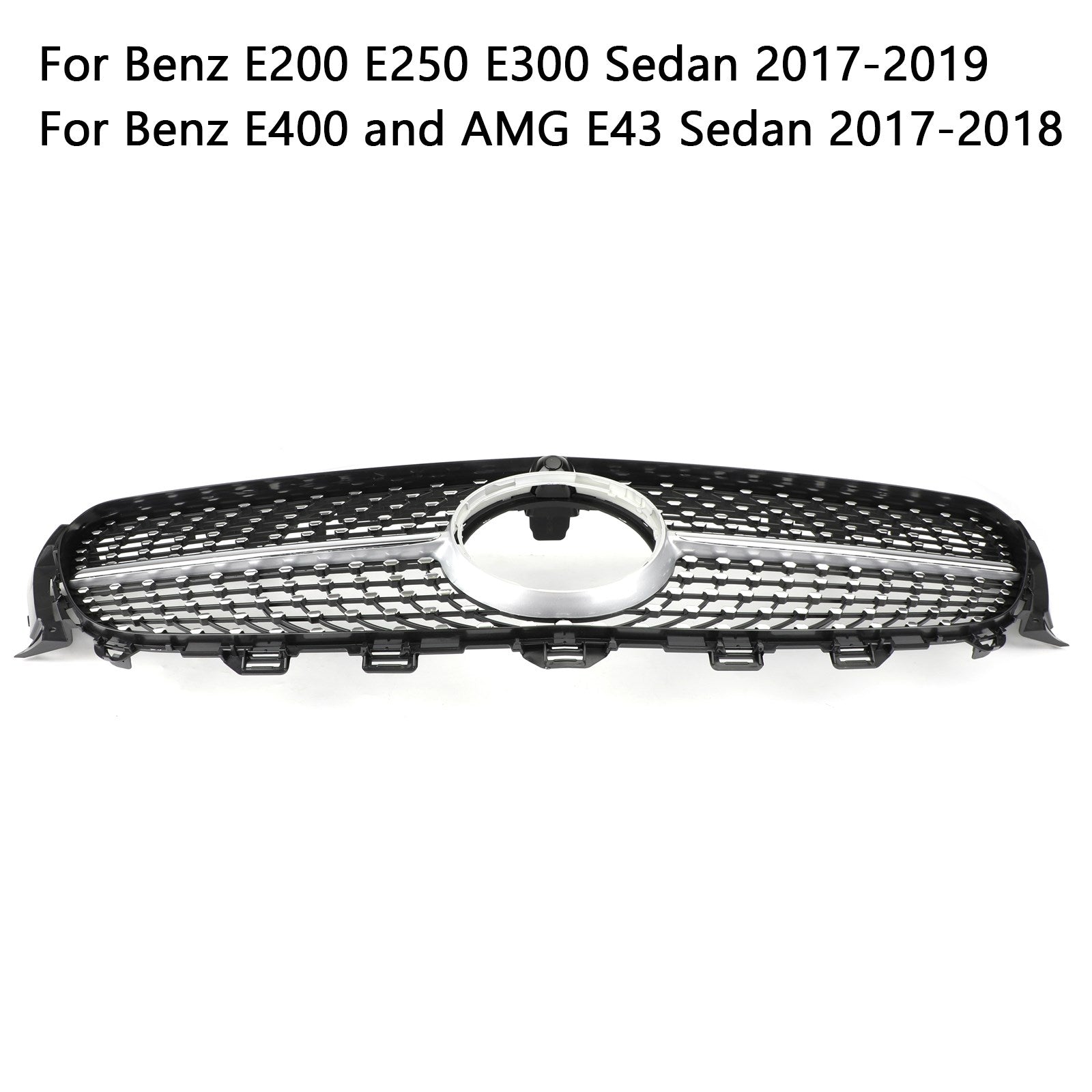 2017-2019 Benz E200 E250 E300 Sedan Sports Only Diamond Silver Border Front Grille Grill
