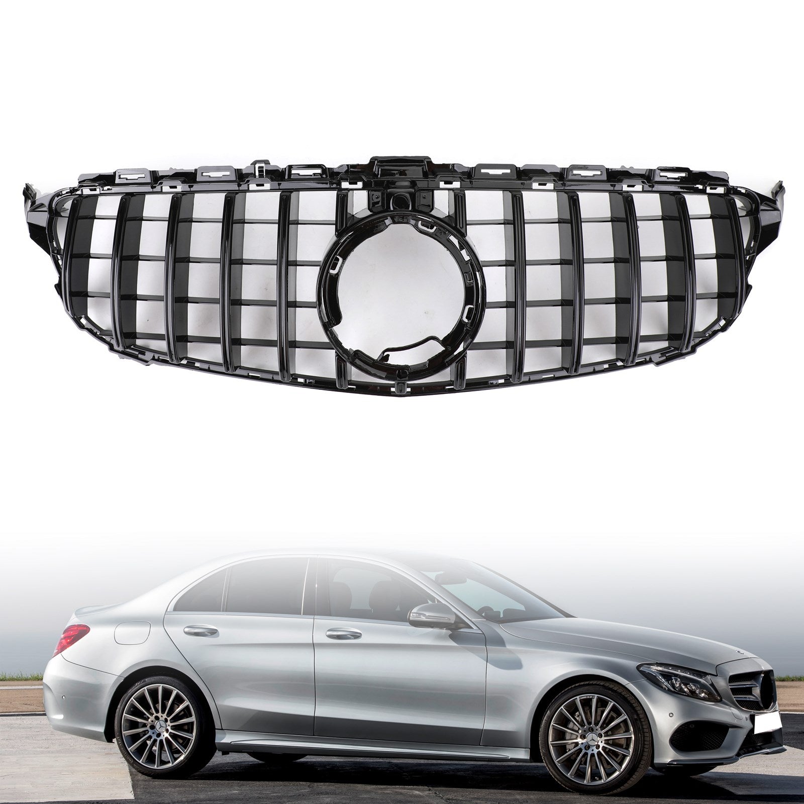 2019 2020 2021 Mercedes Benz C class W205 C300 C250 AMG (models with a camera) GTR Style Grill Grille W/Camera Generic