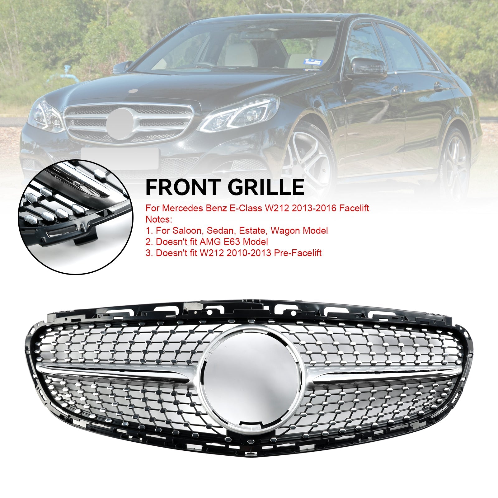 2013-2016 Mercedes E-Class W212 Facelift Diamond Front Bumper Grille Grill