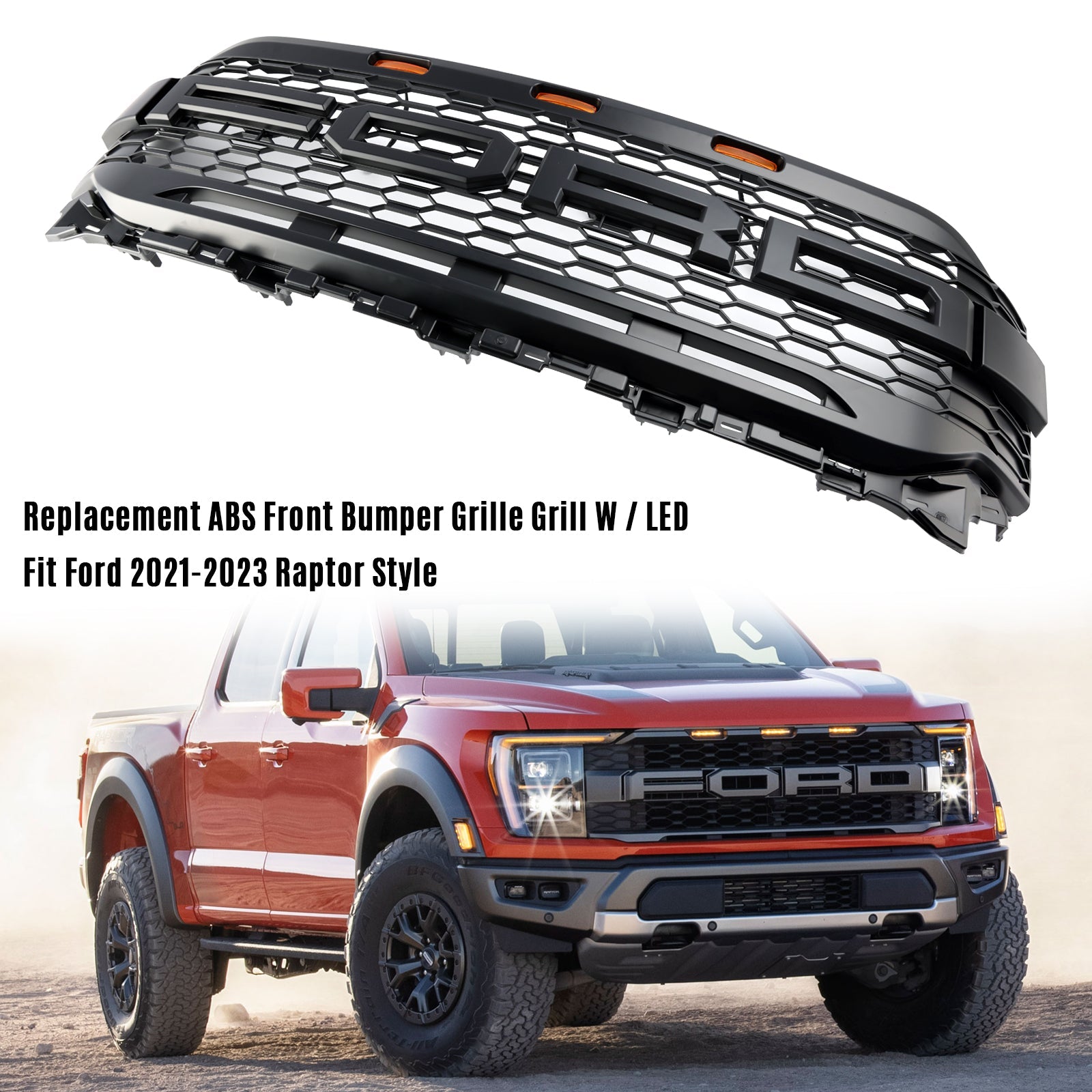 2021 2022 2023 Ford F150 Raptor W/ LED Replacement ABS Front Bumper Grill Grille