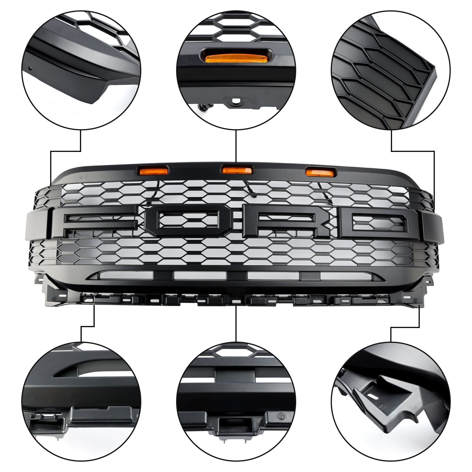 2021 2022 2023 Ford F150 Raptor W/ LED Replacement ABS Front Bumper Grill Grille